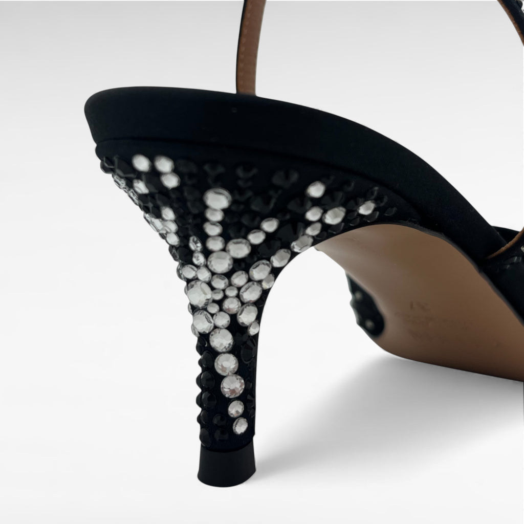 black crystal evening shoe slingback low heel
