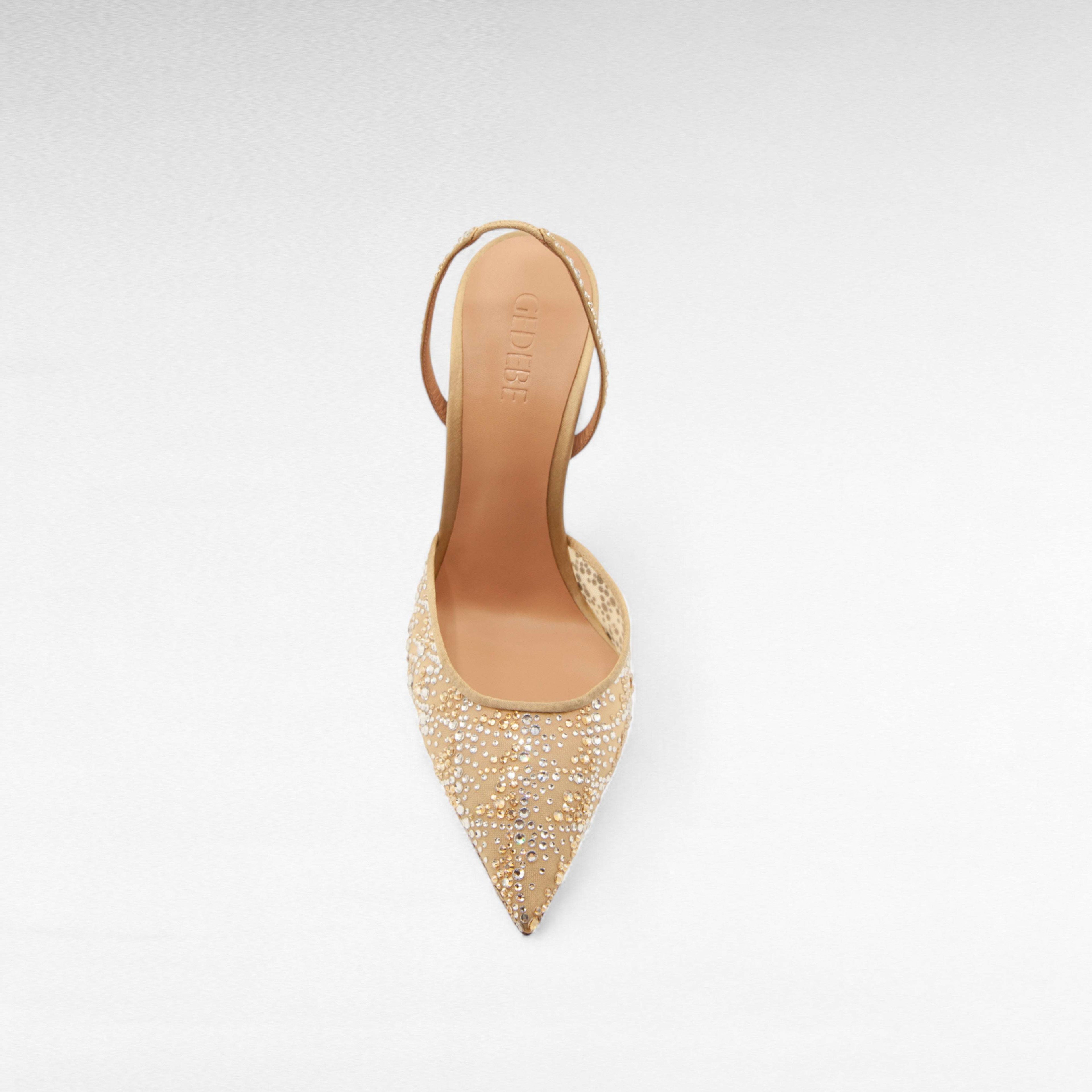 Nude beige crystal shoe top view