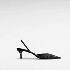 Black crystal evening shoe, low heels