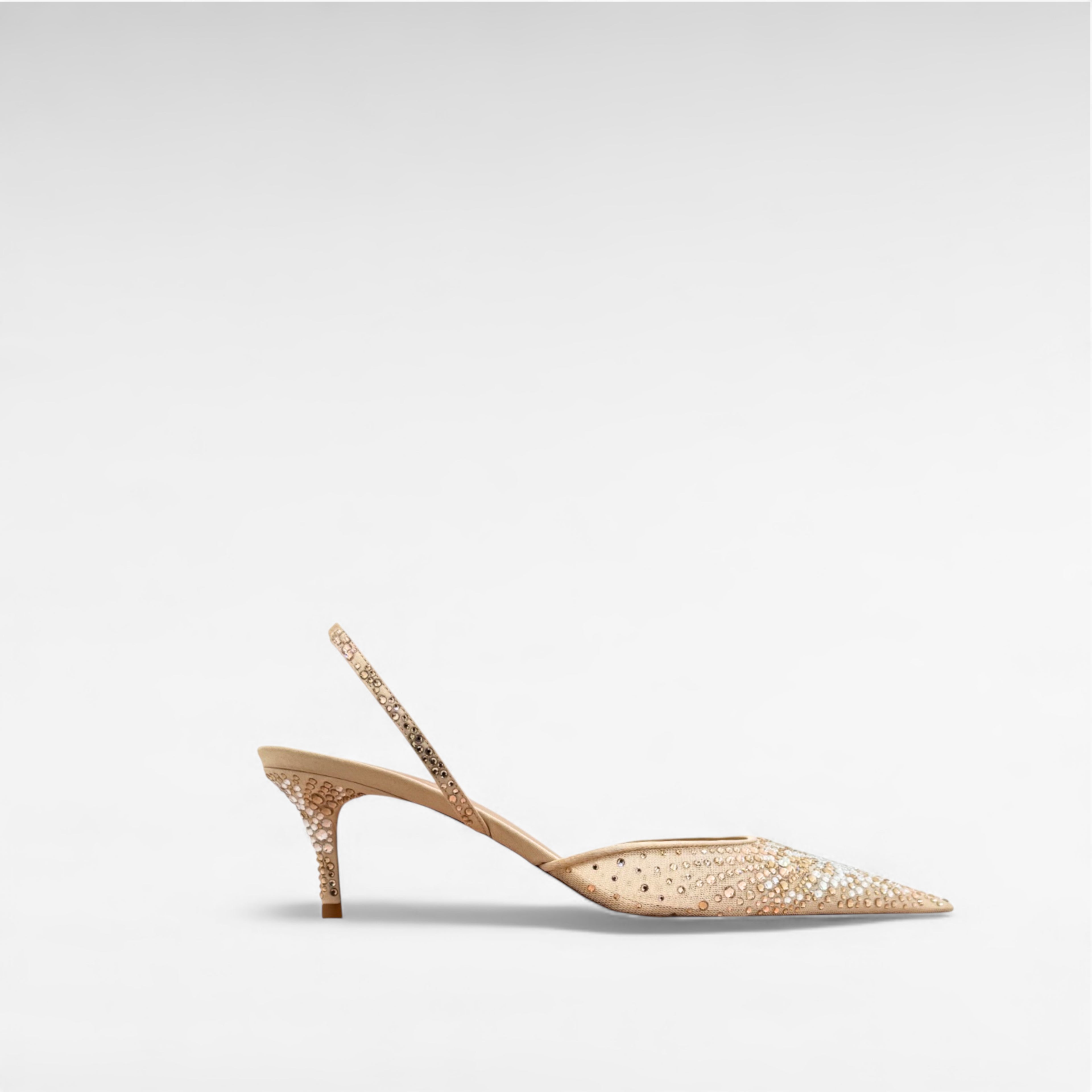 beige nude crystal evening shoe low heel