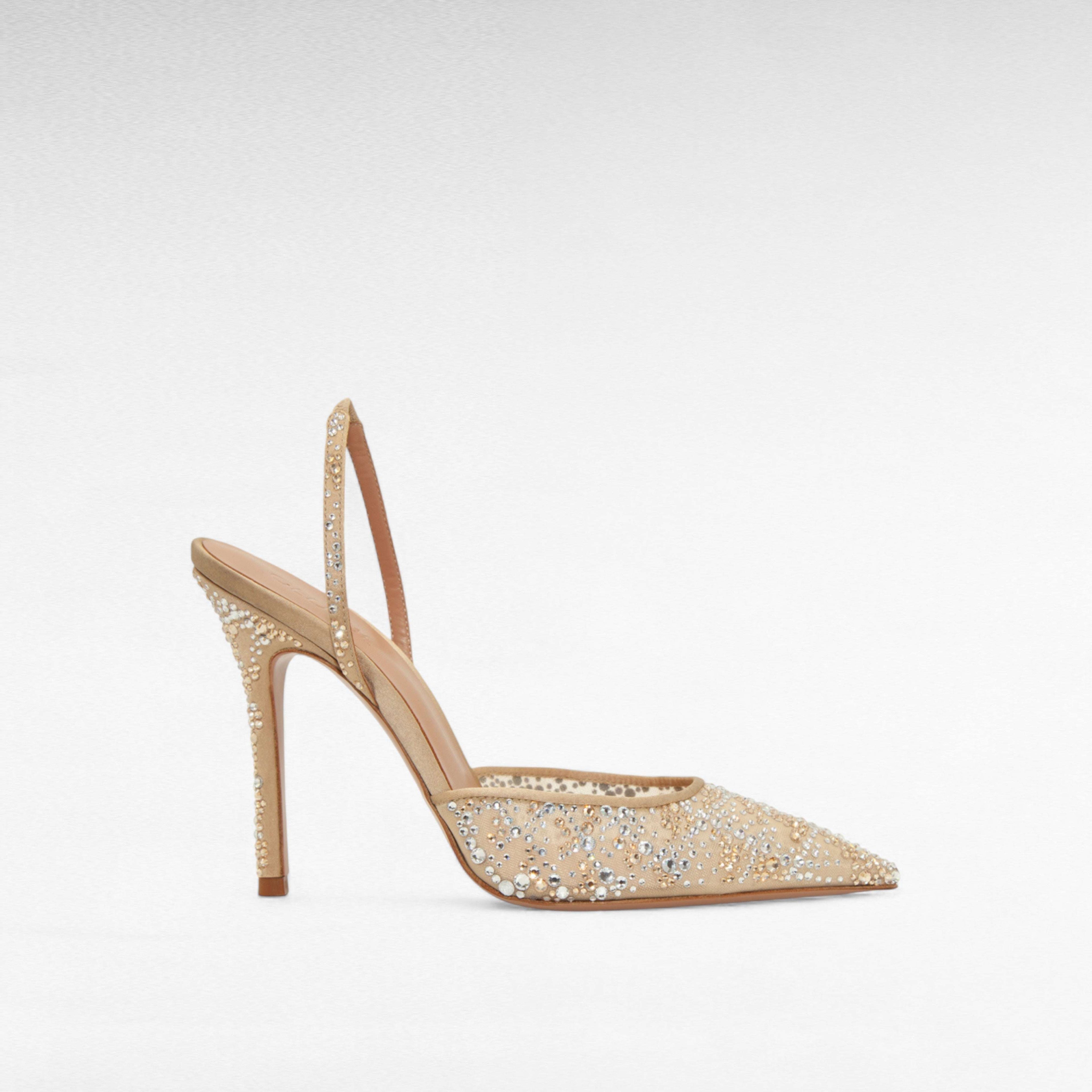 Nude beige crystal shoe heel