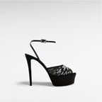 black crystal platform sandal shoe evening