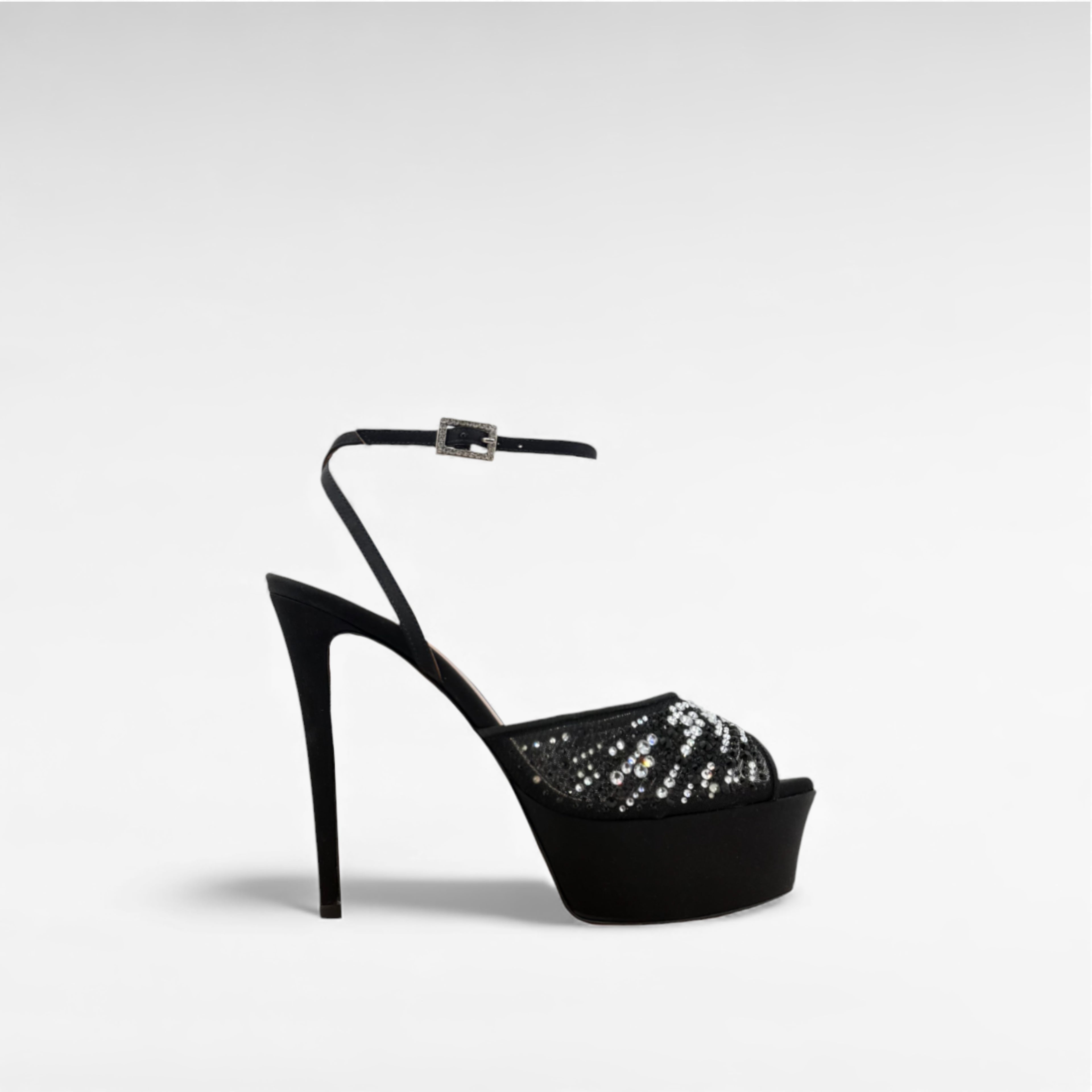 black crystal platform sandal shoe evening
