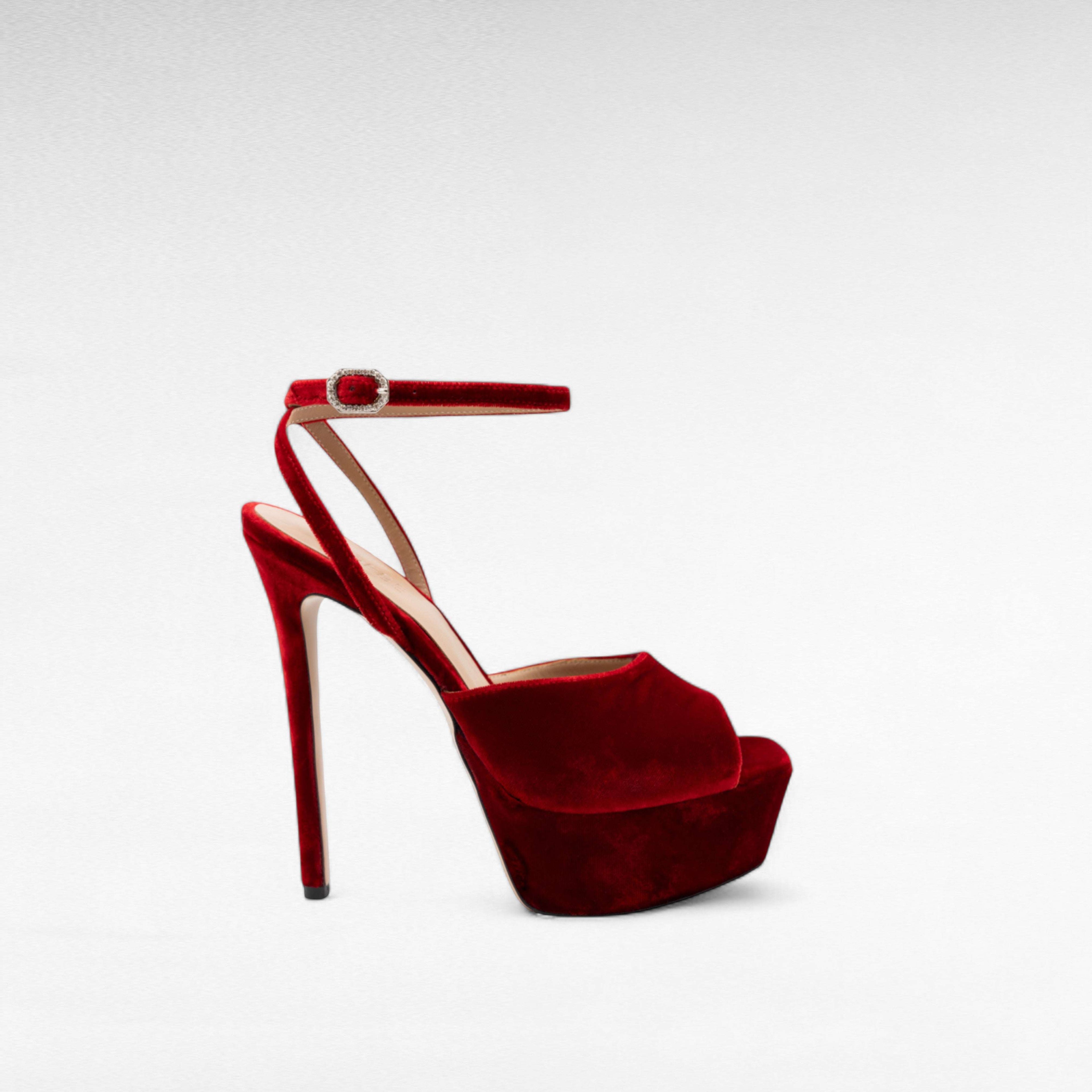 Red velvet platform shoe