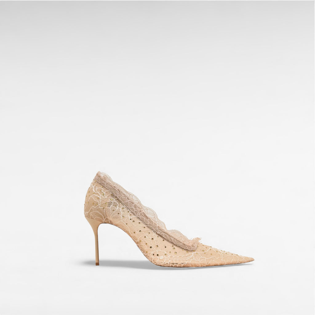 beige nude lace pump court shoe high heel