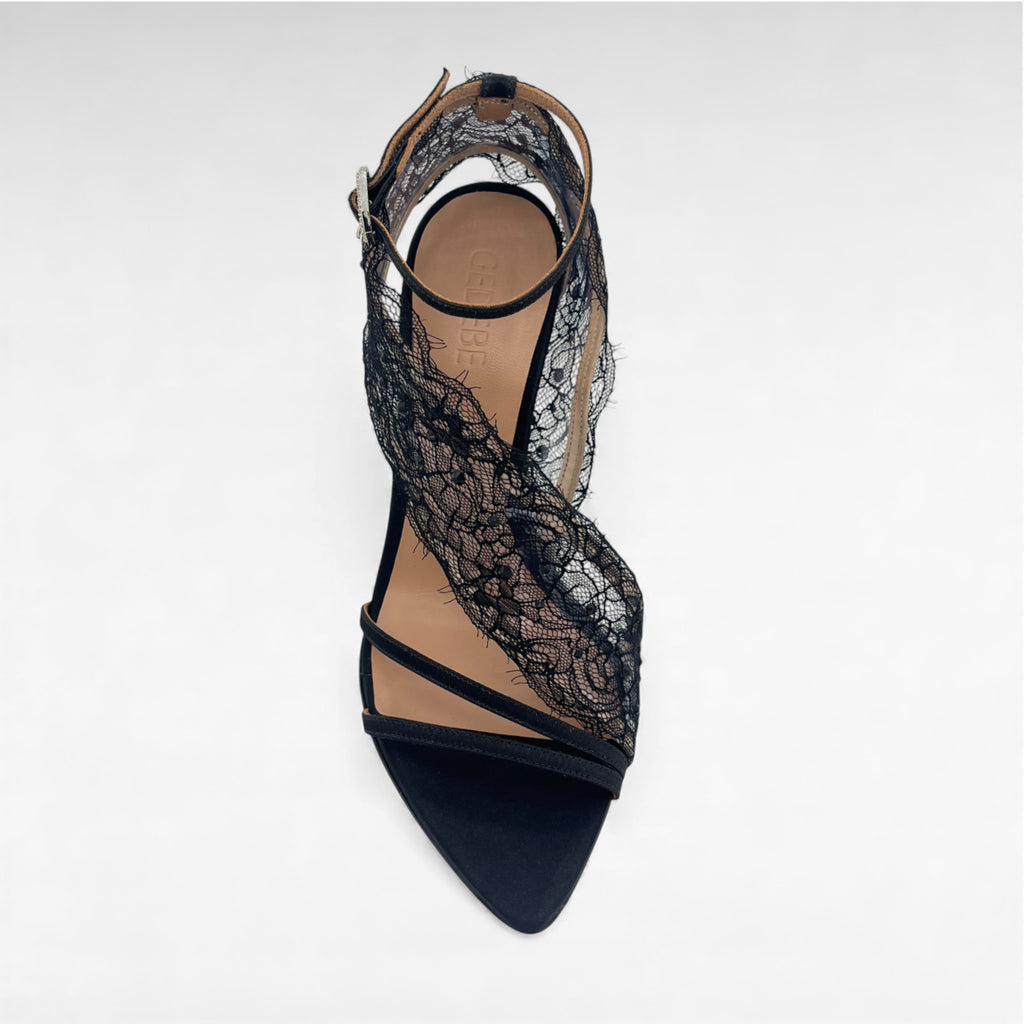 black lace sandal high heel evening shoe