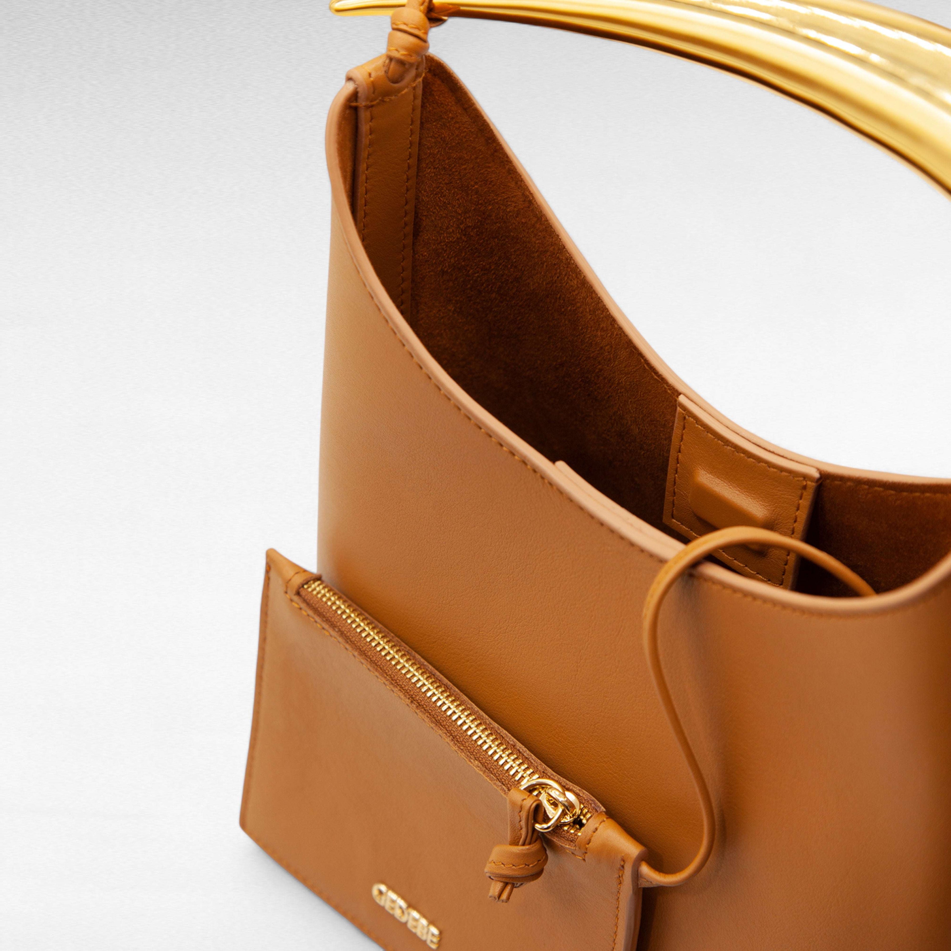 Camel leather handbag gold handle