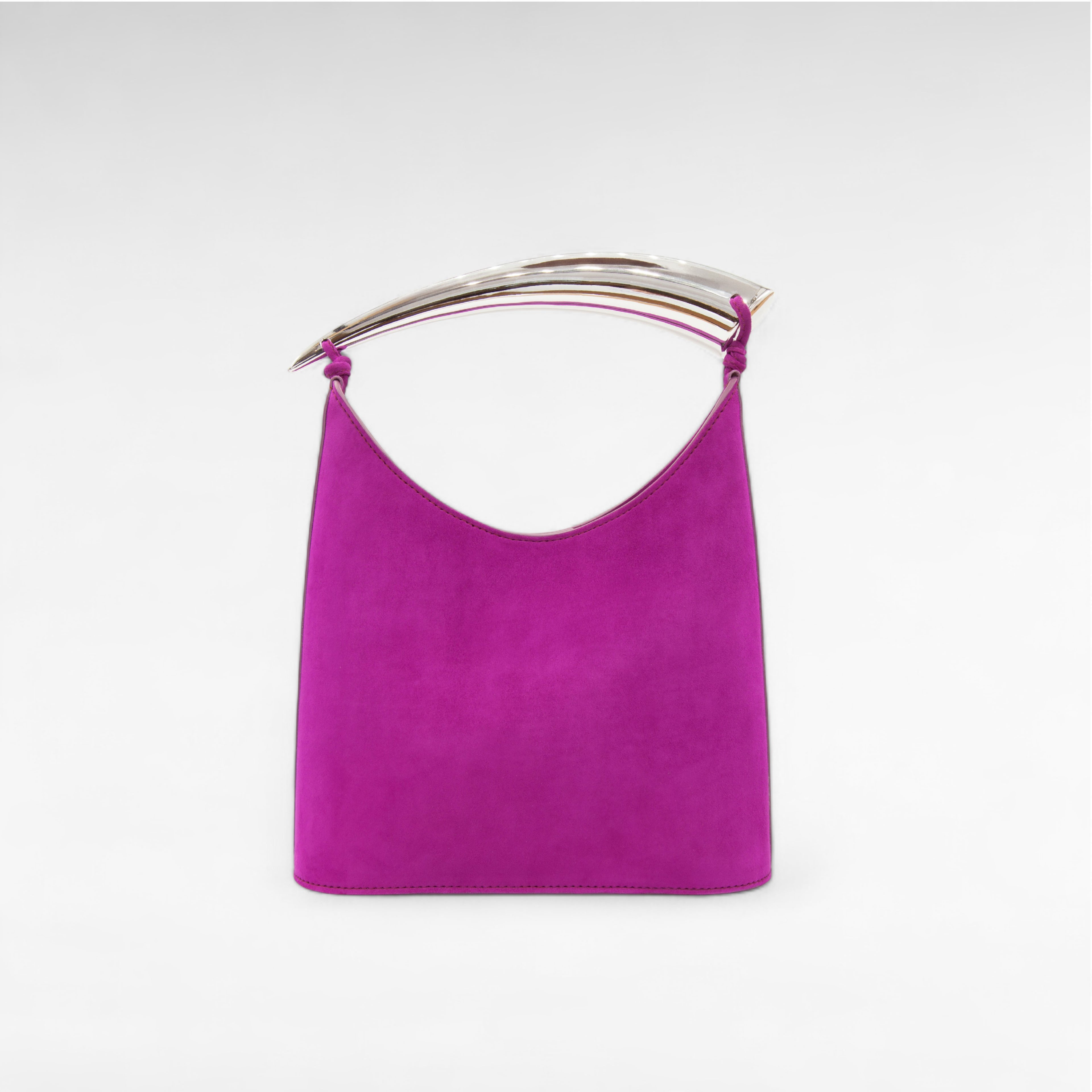 Fuchsia pink handbag with sculptural silver handle