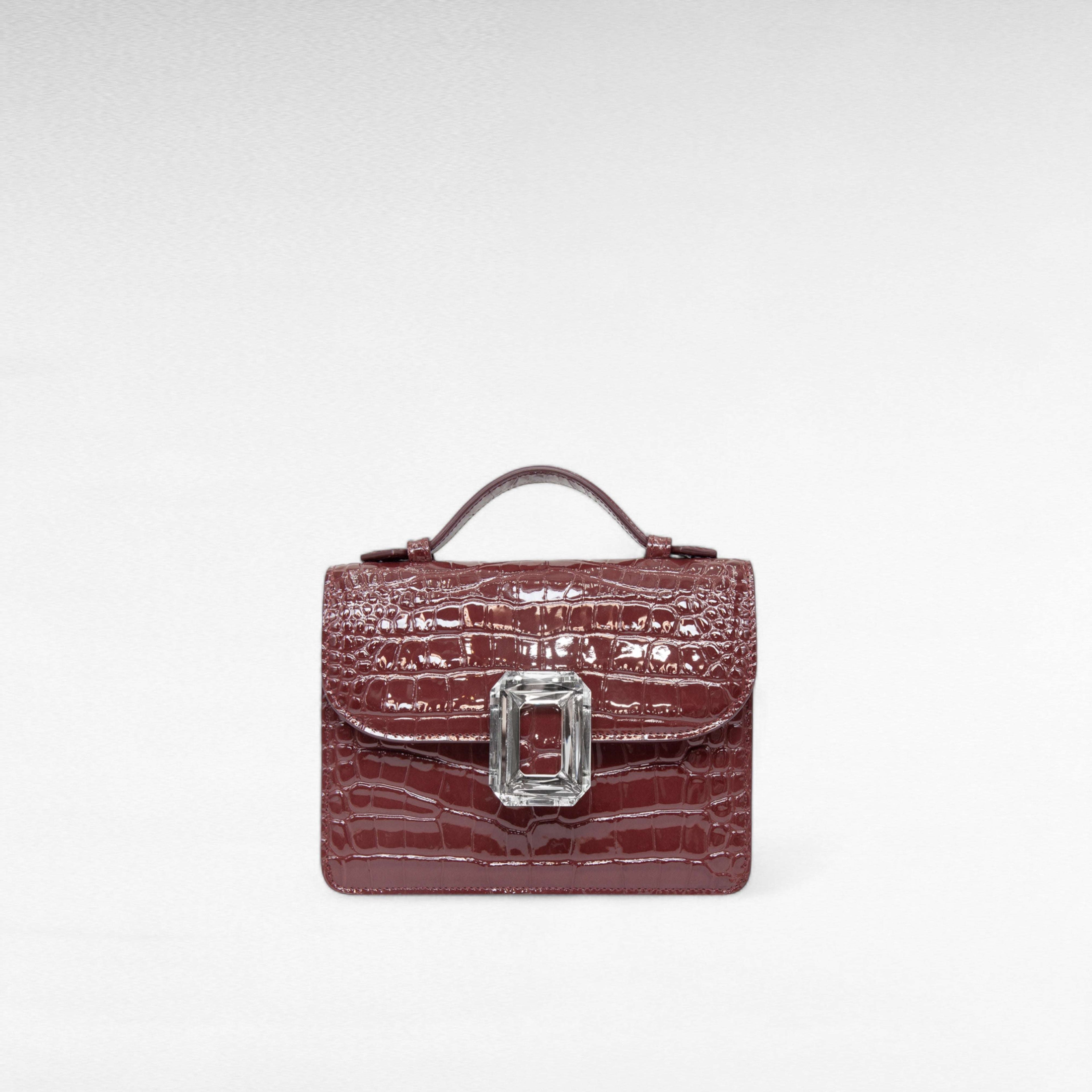 Brown crocodile print leather mini-bag top handle