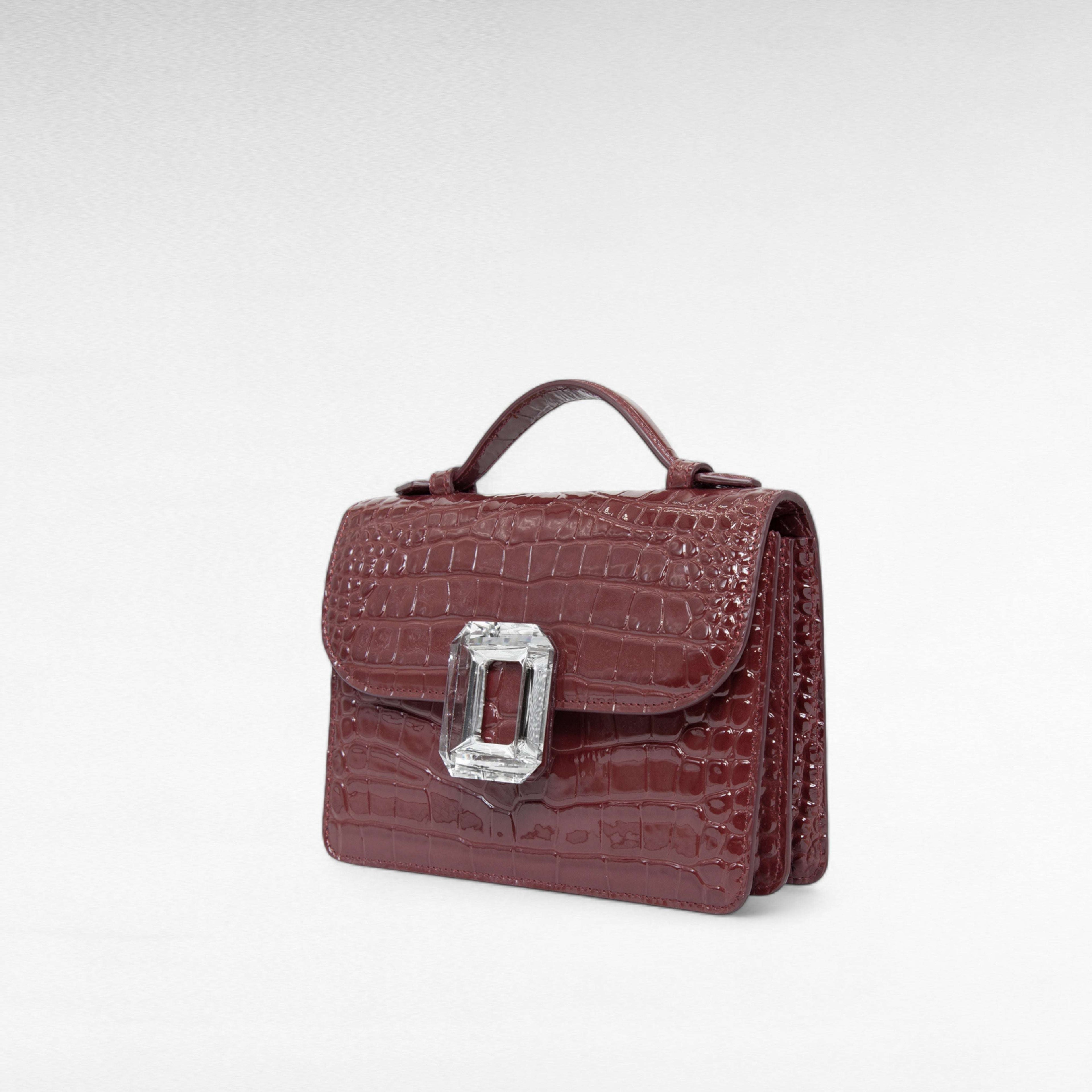 Brown crocodile print leather mini-bag