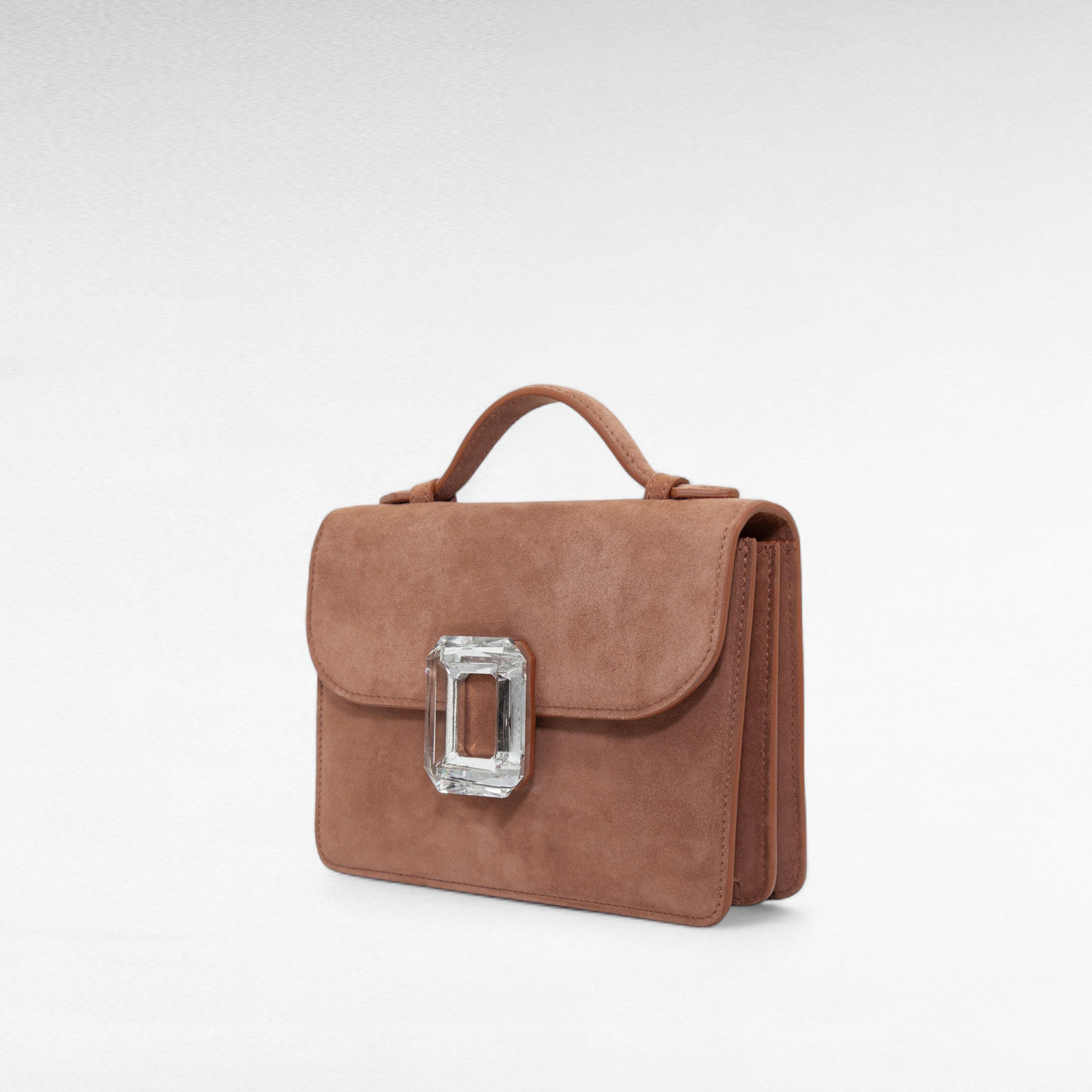 Brown suede handbag top handle