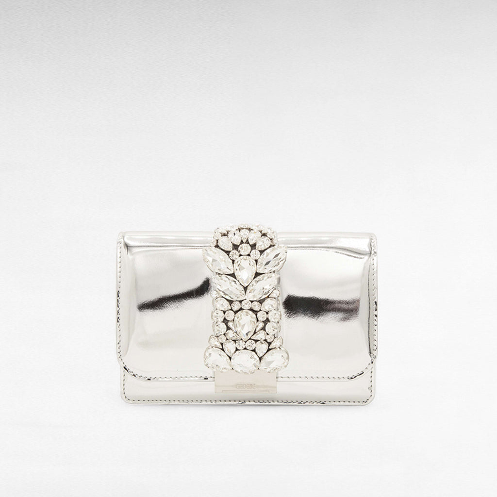 Silver clutch bag with crystal embroidery