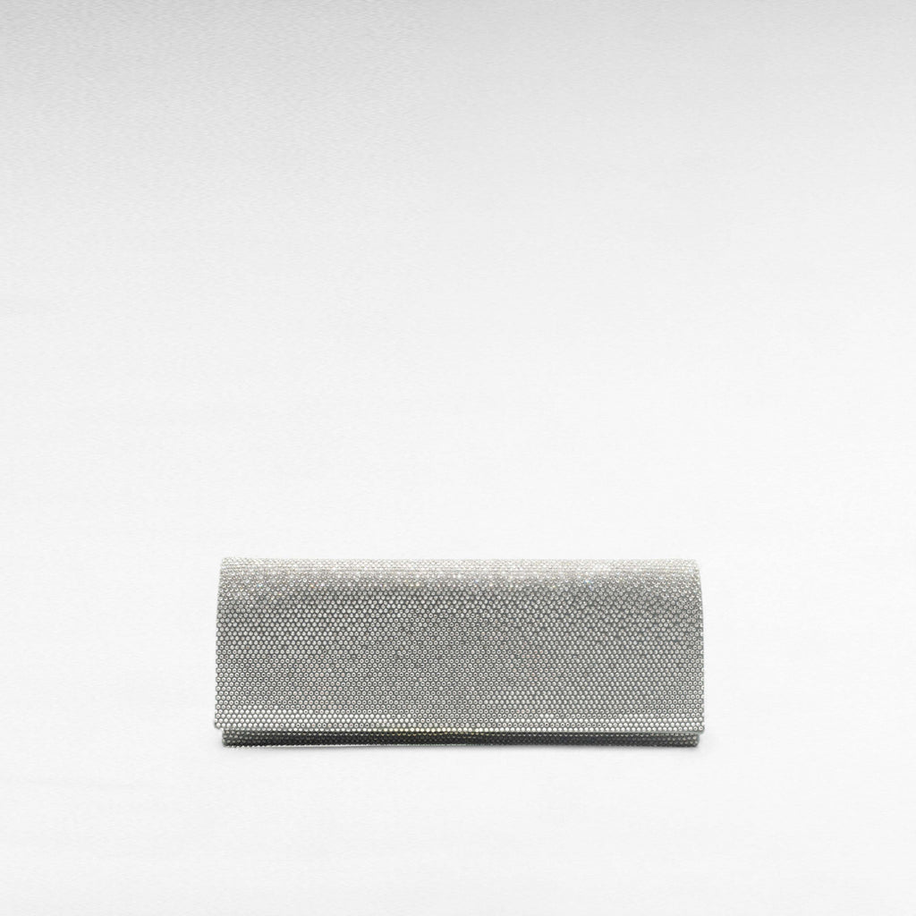 Silver grey crystal evening clutch bag