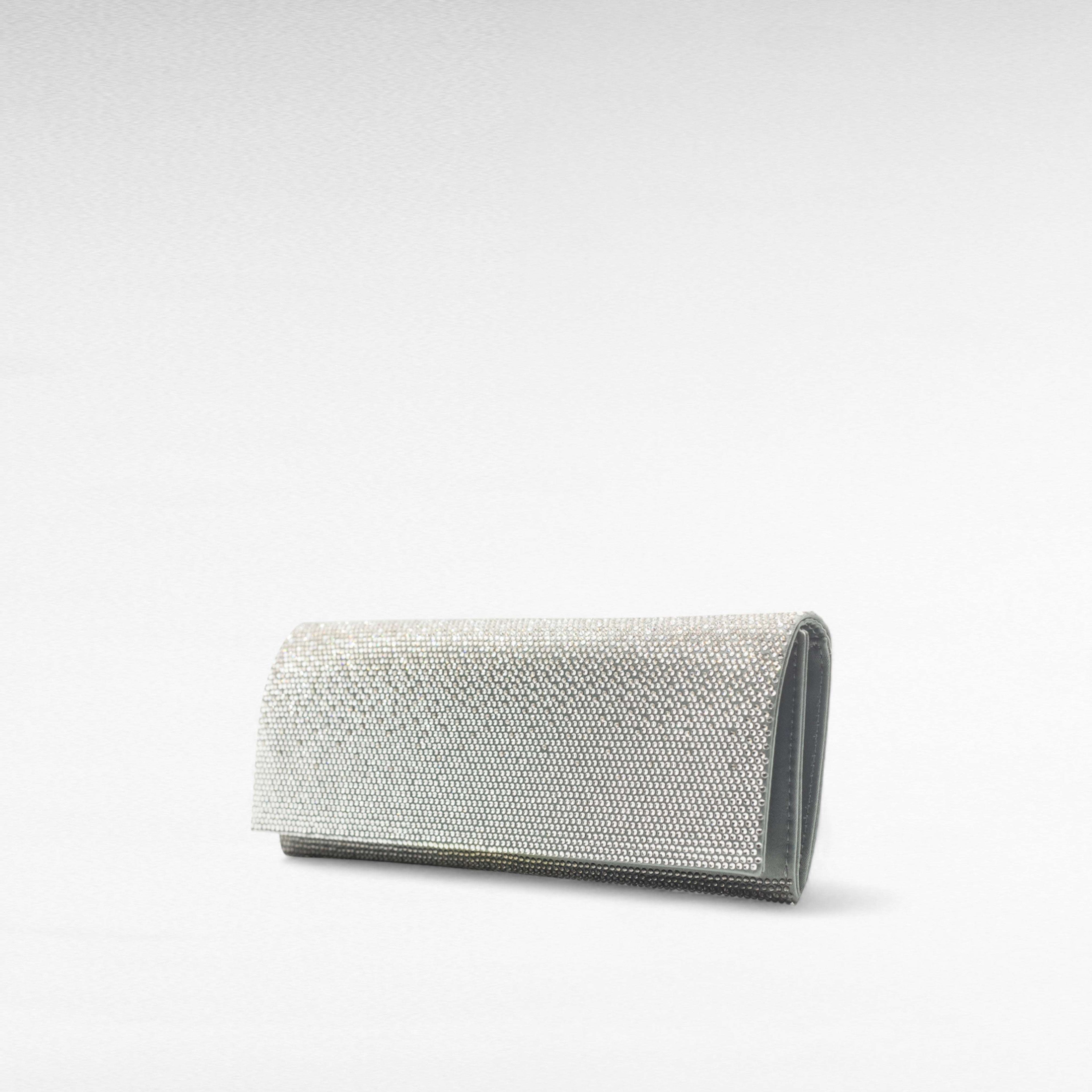 Silver grey crystal evening clutch