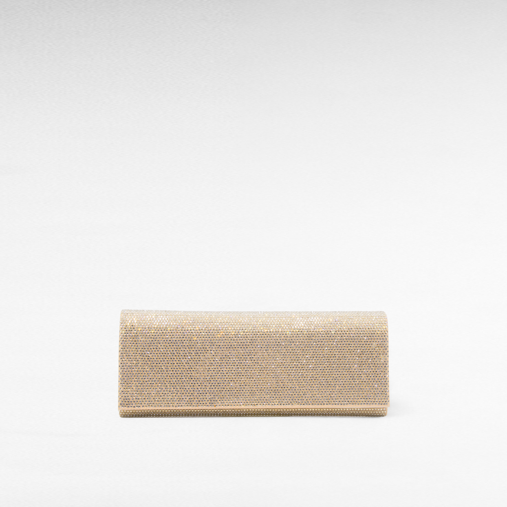 Nude beige gold crystal evening clutch bag