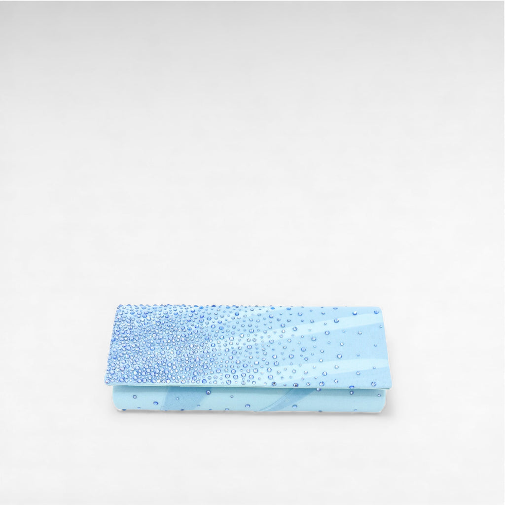 Light blue draped crystal clutch pleated