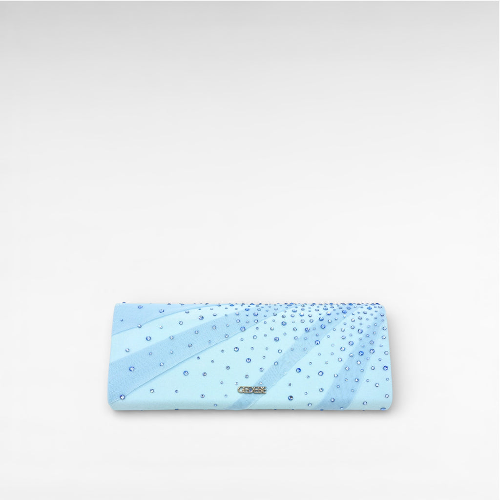 Light blue draped crystal clutch