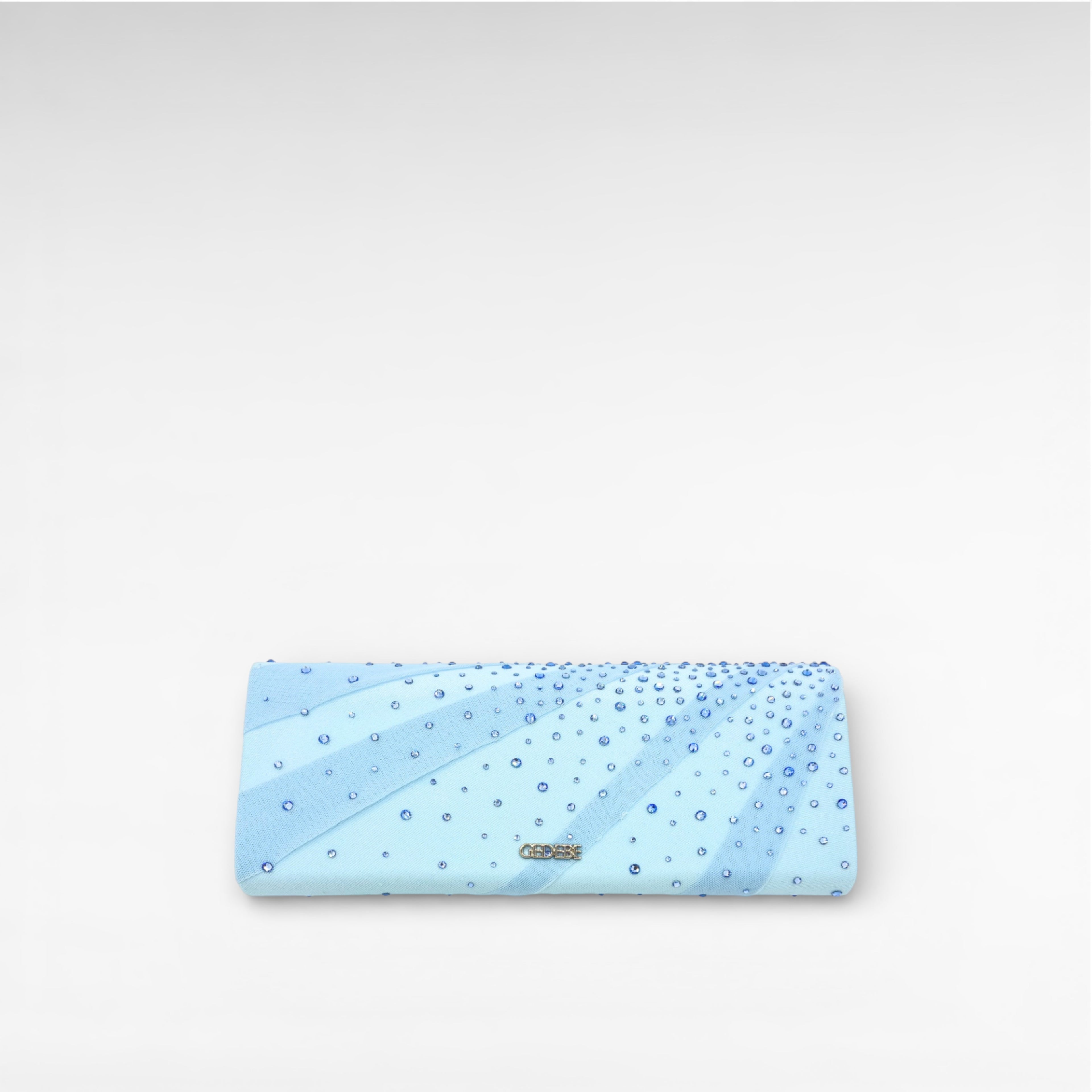 Light blue draped crystal clutch