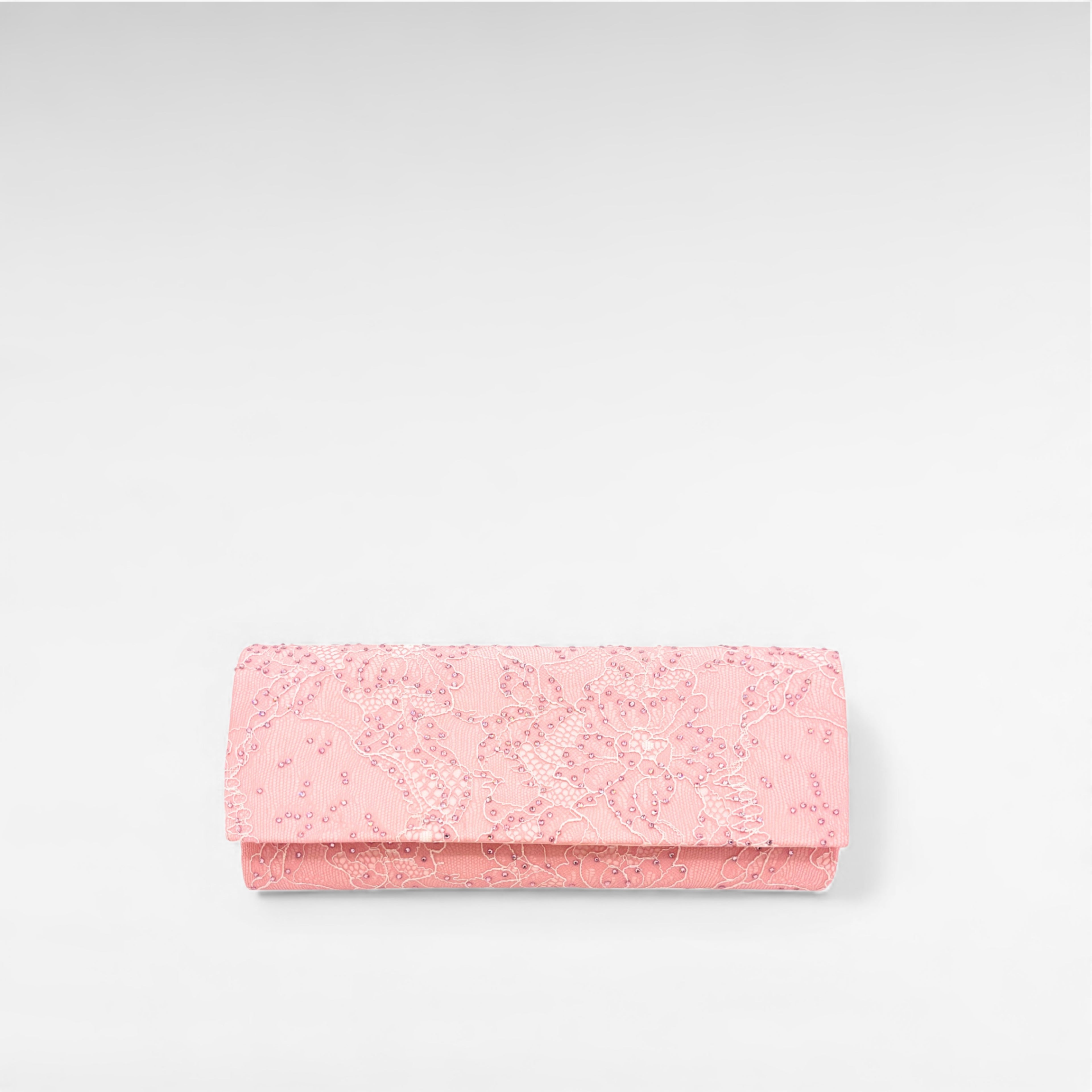 Pink lace and crystal clutch bag front