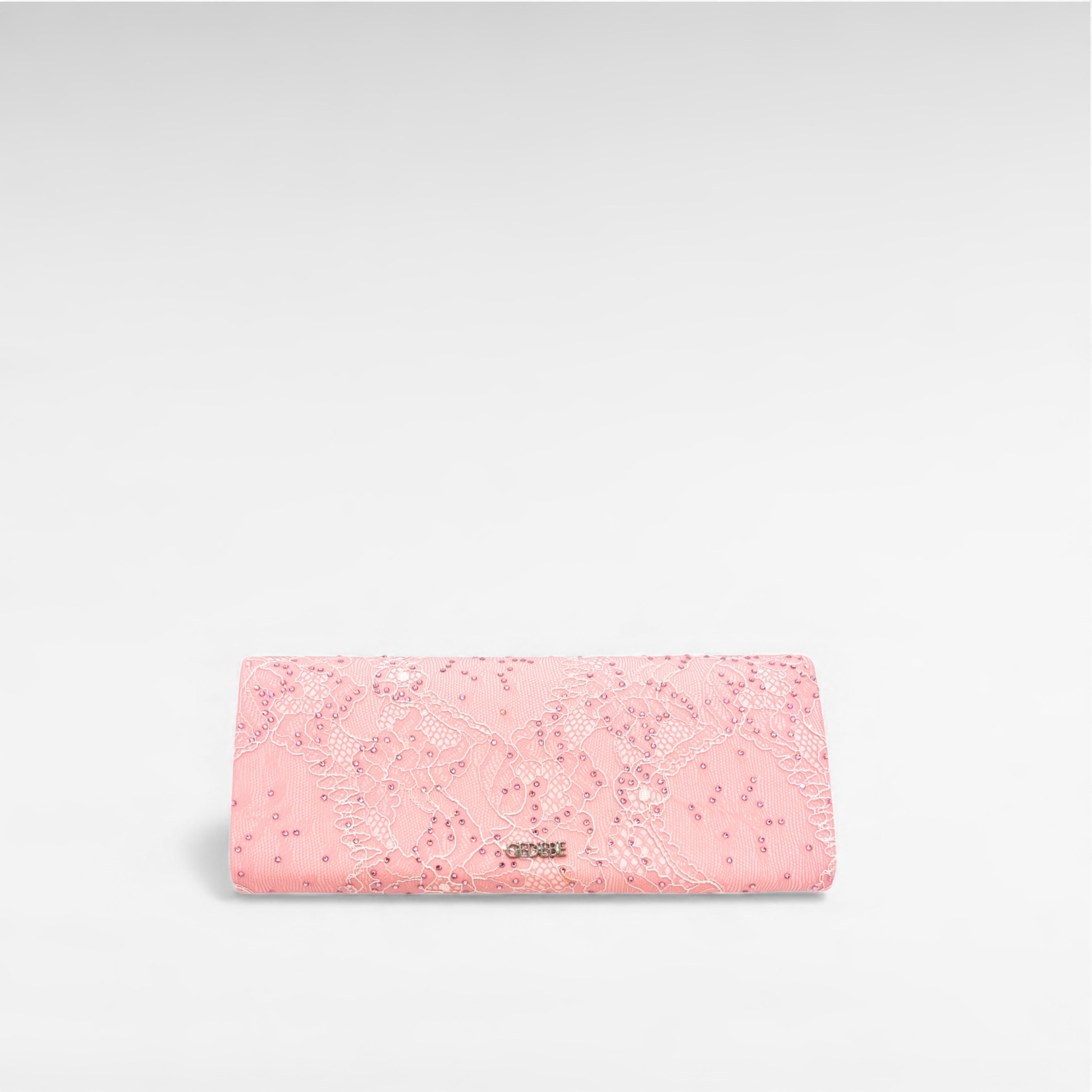 Pink lace and crystal clutch bag