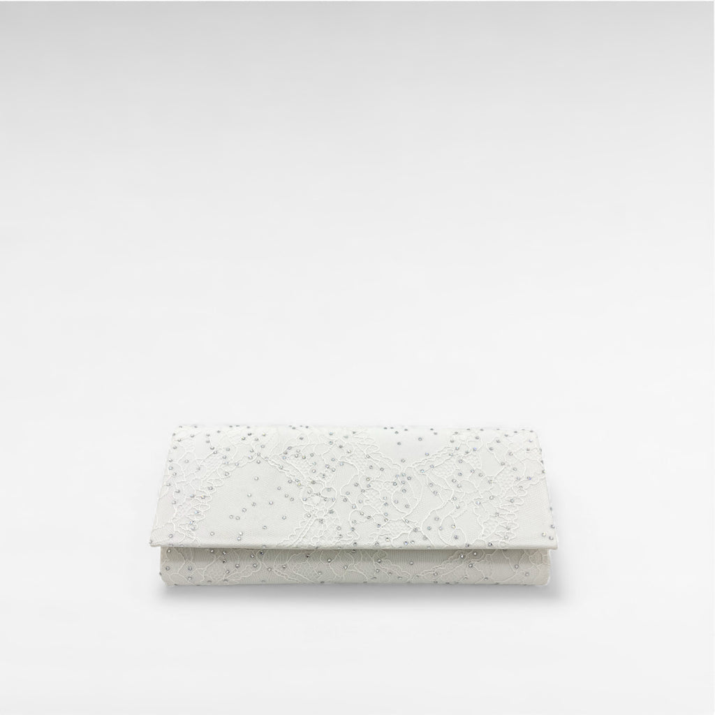 white lace and crystal clutch bag