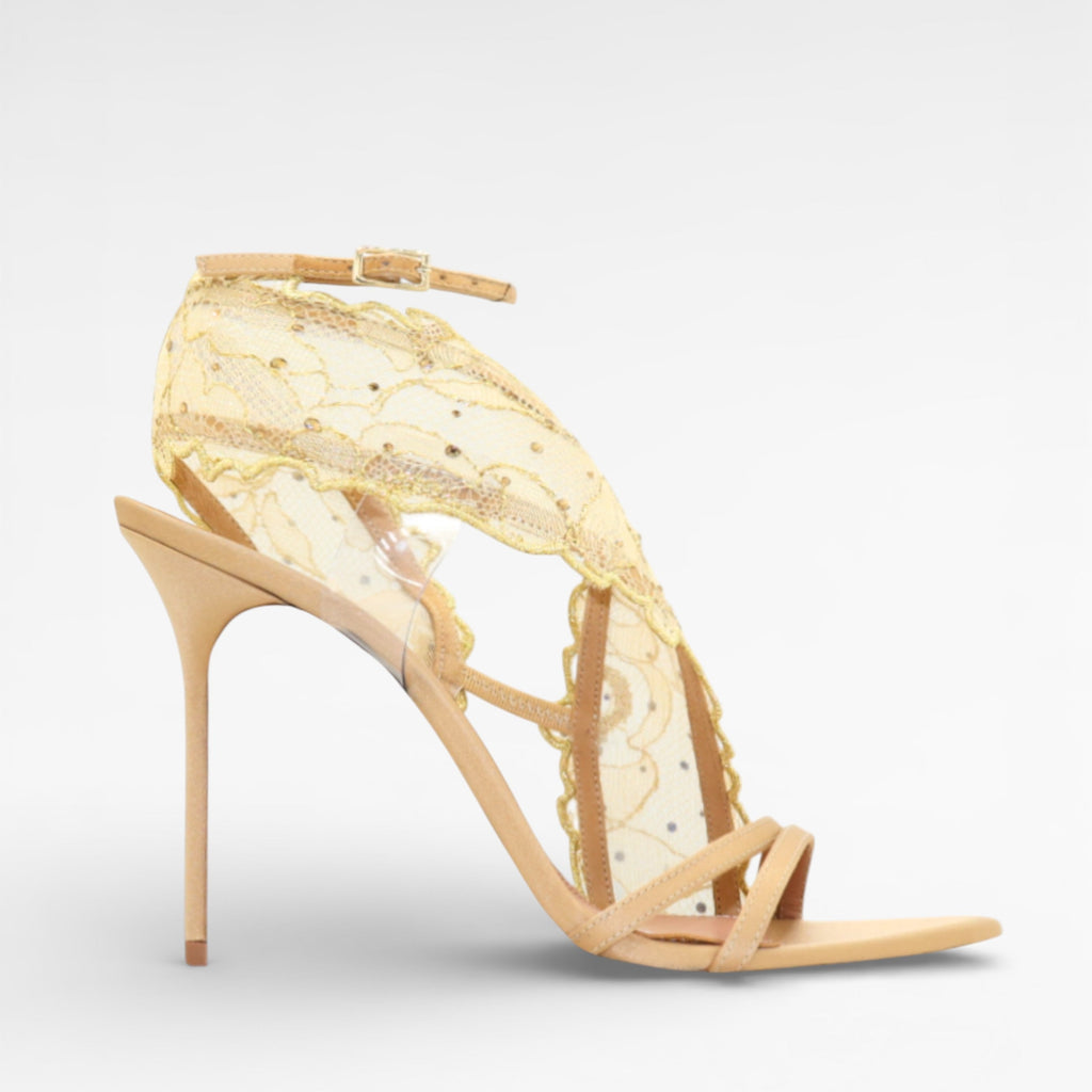 BELLA SANDAL 105 - LACE CRYSTAL GOLD