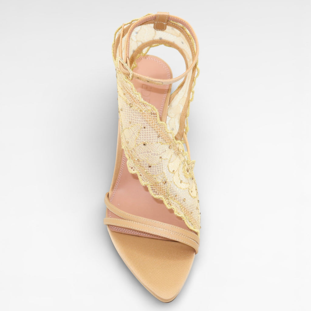 BELLA SANDAL 105 - LACE CRYSTAL GOLD