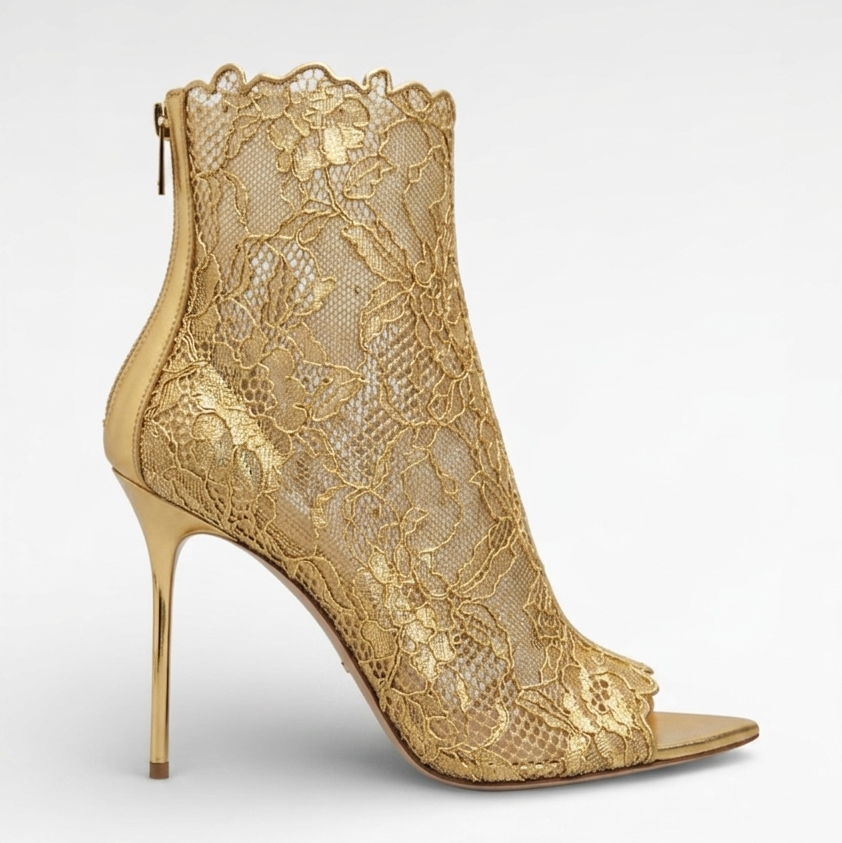BELLA BOOTIE 105 - LACE CRYSTAL GOLD