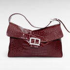 Oversize brown crocodile print leather shoulder bag maxi-bag