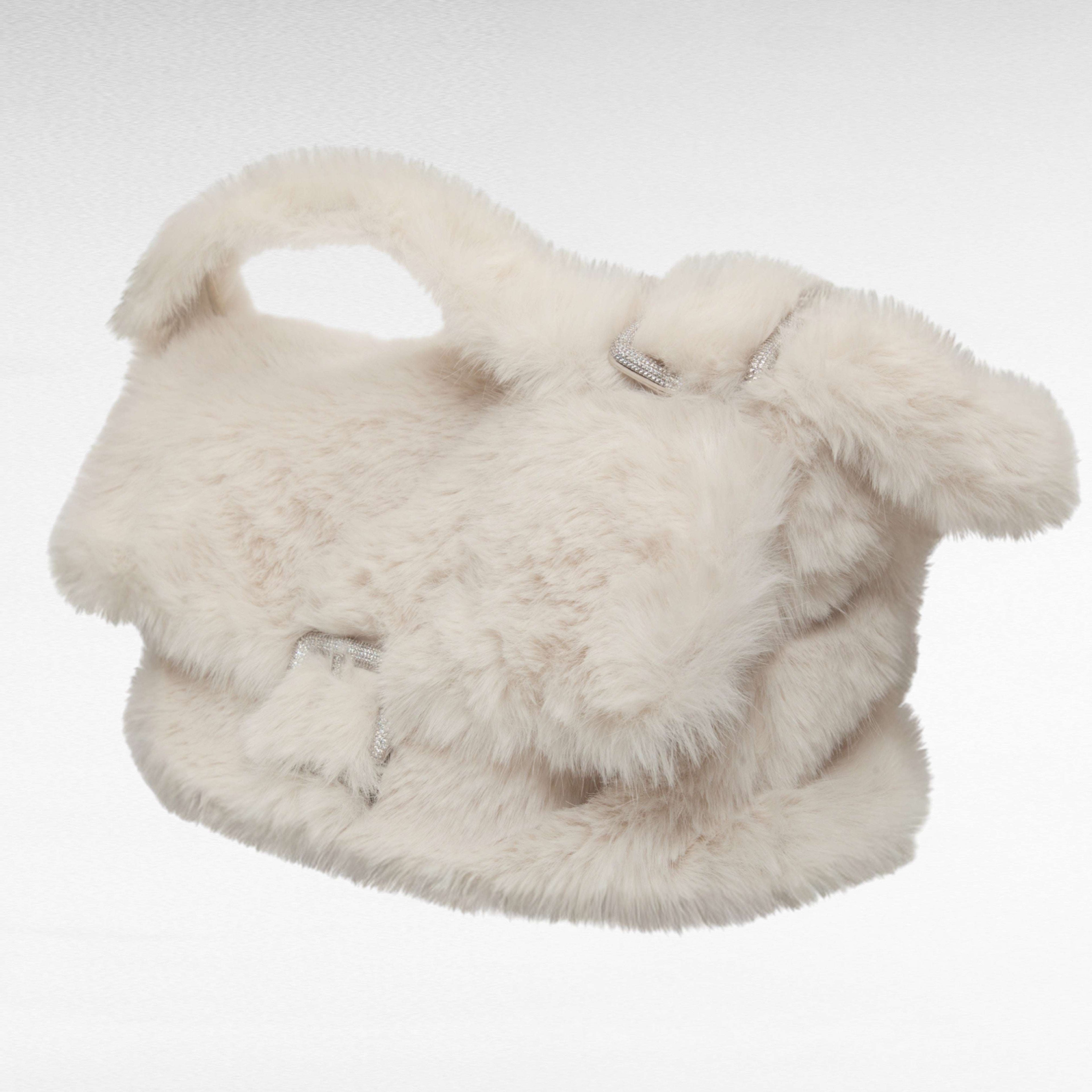 White oversize faux-fur shoulder bag