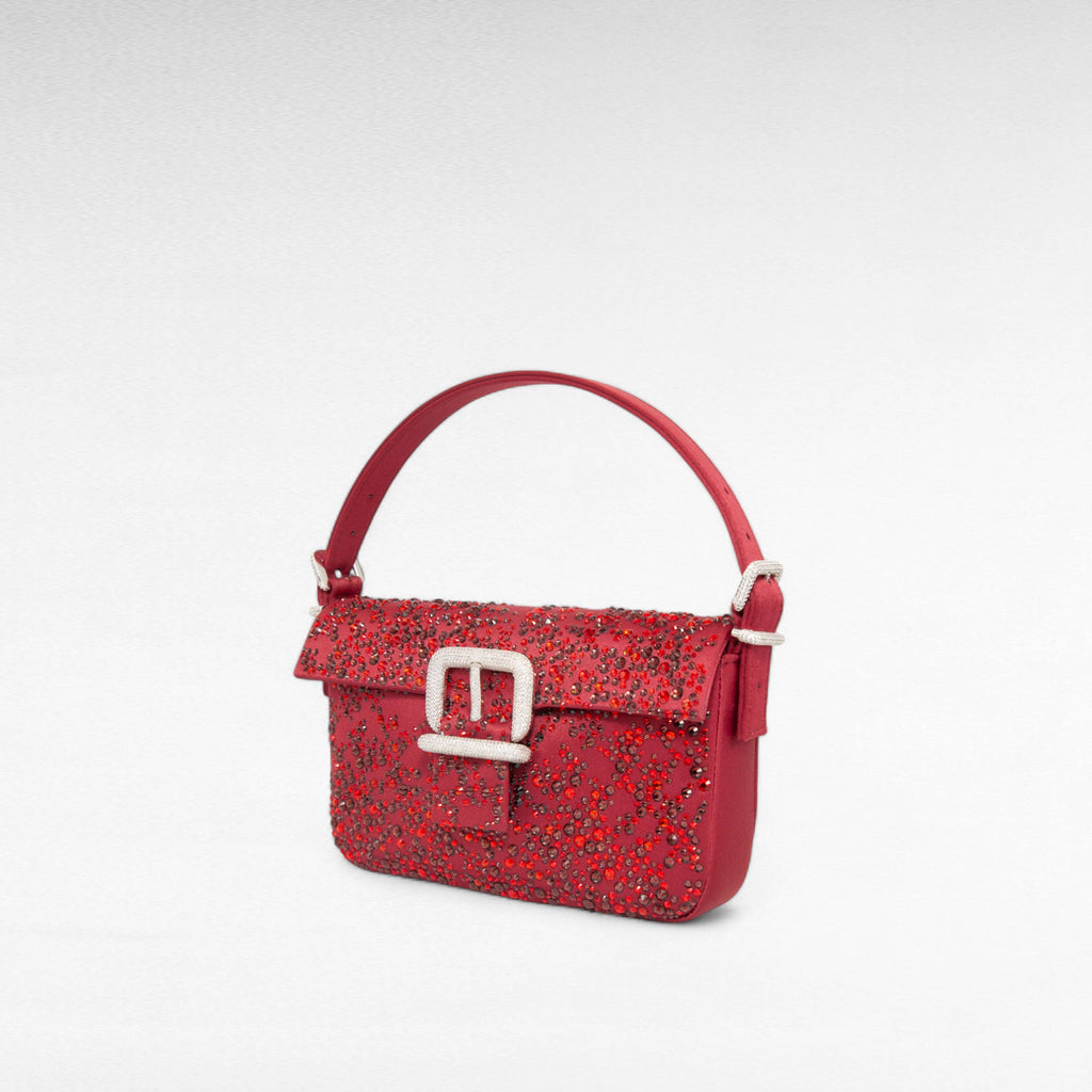 Small red nude handbag with crystals