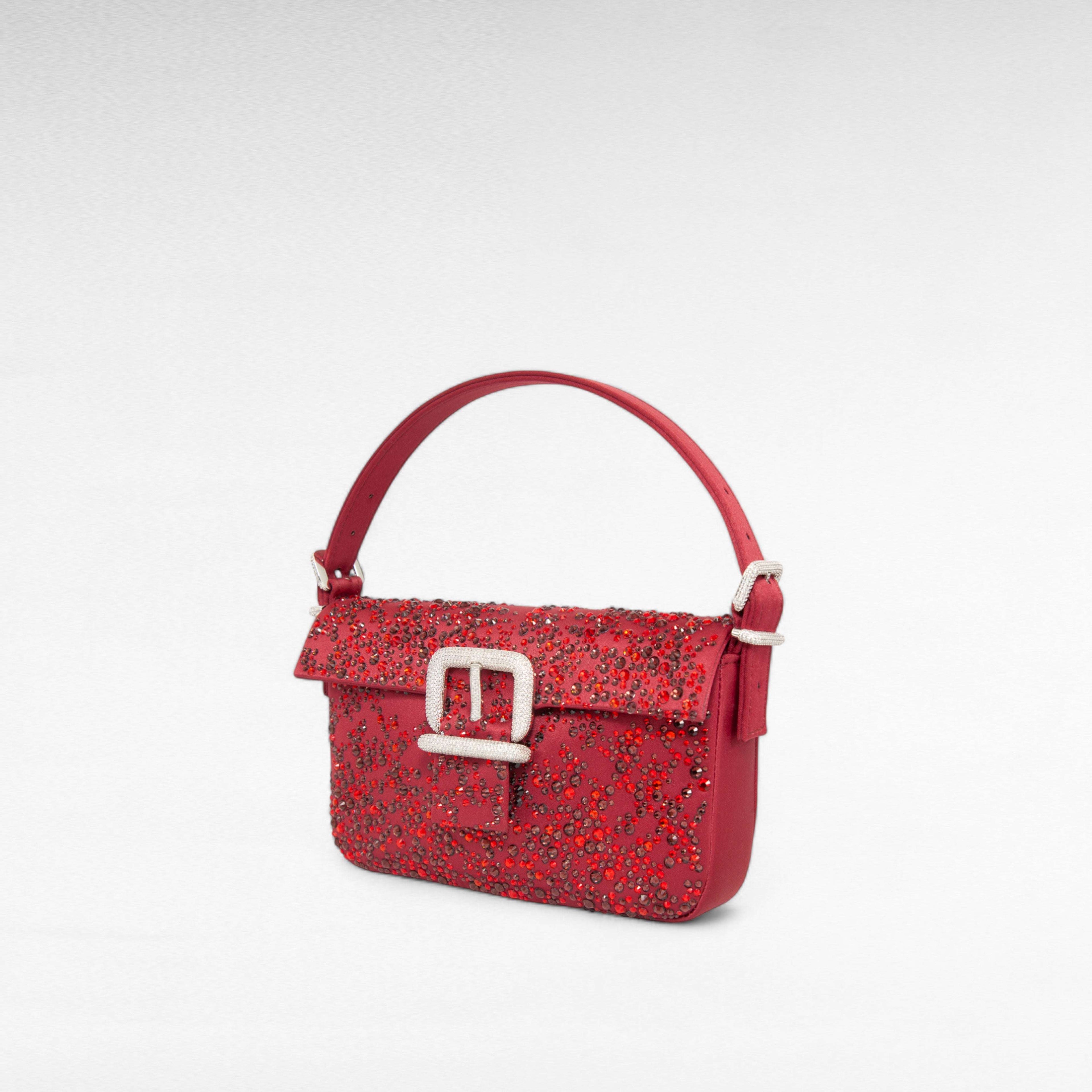 Small red nude handbag with crystals