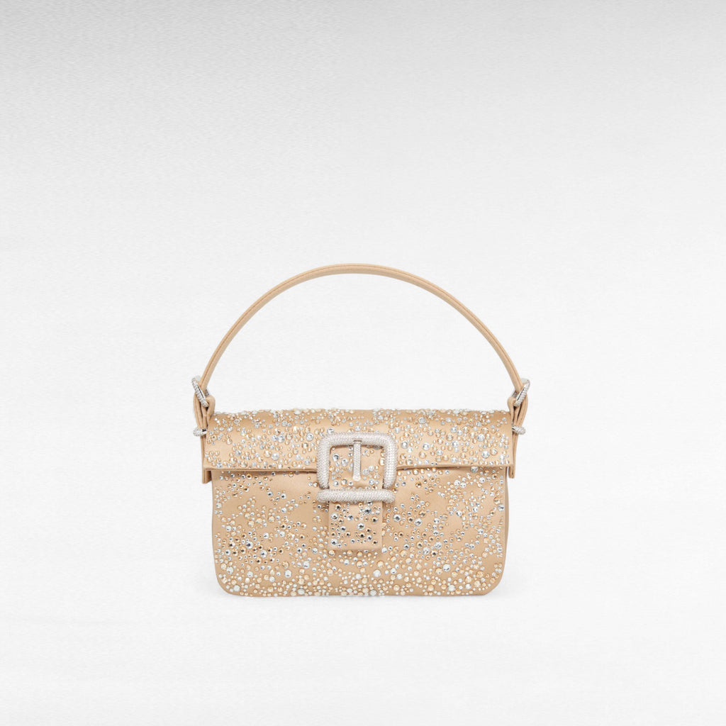 Small beige nude handbag with crystals mining
