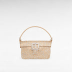 Small beige nude handbag with crystals mining