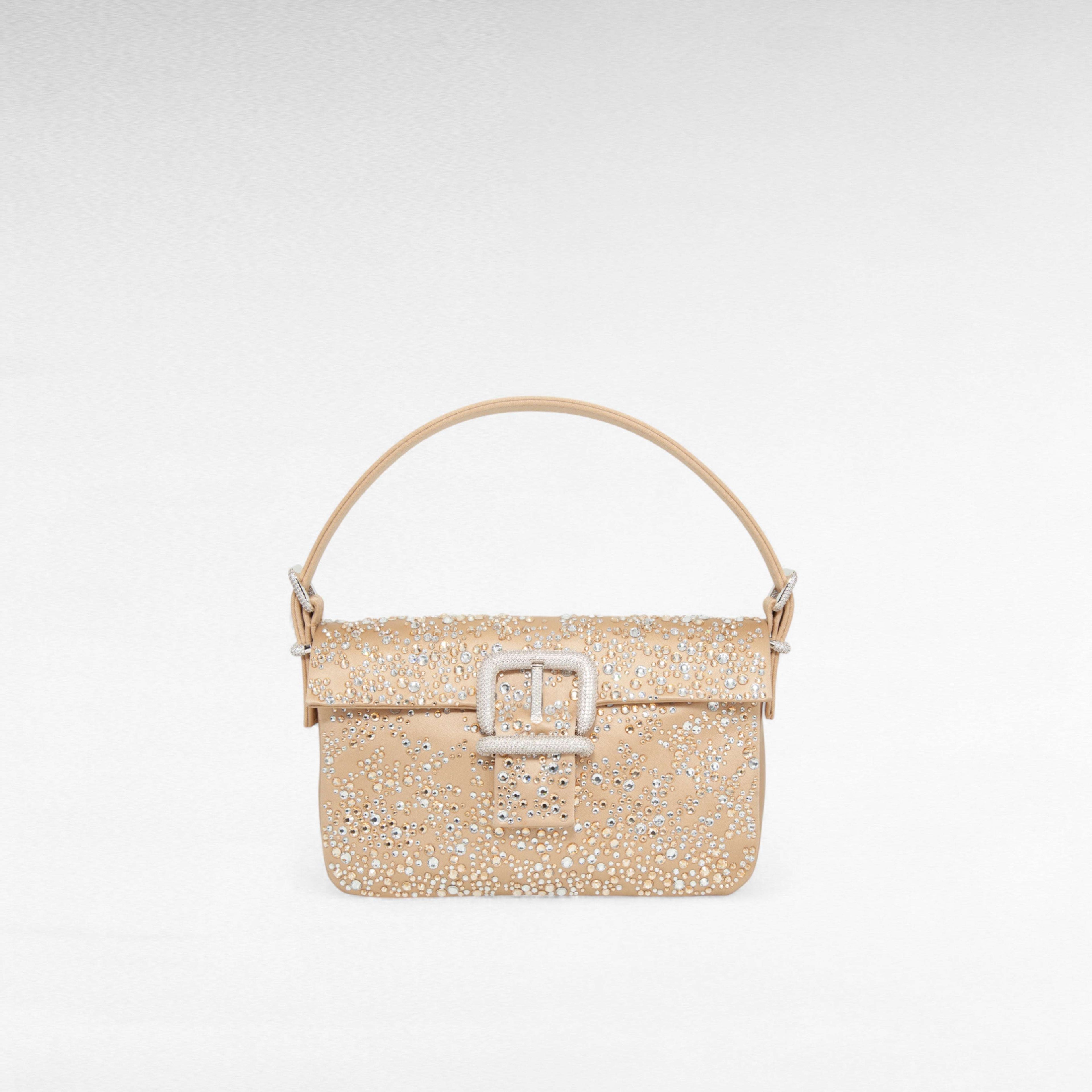 Small beige nude handbag with crystals mining
