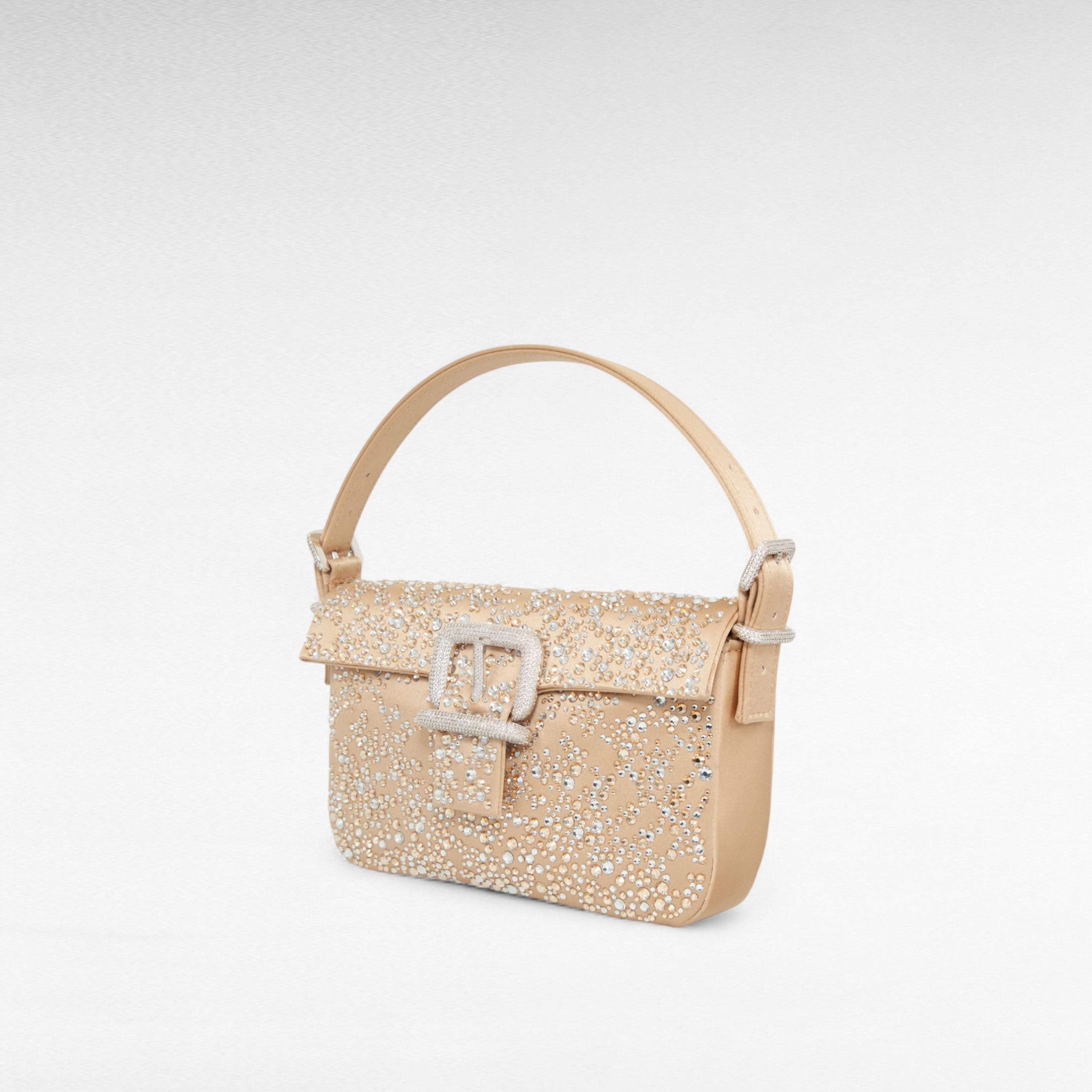 Small beige nude handbag with crystals