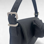 Small black satin handbag with organza crystal flower