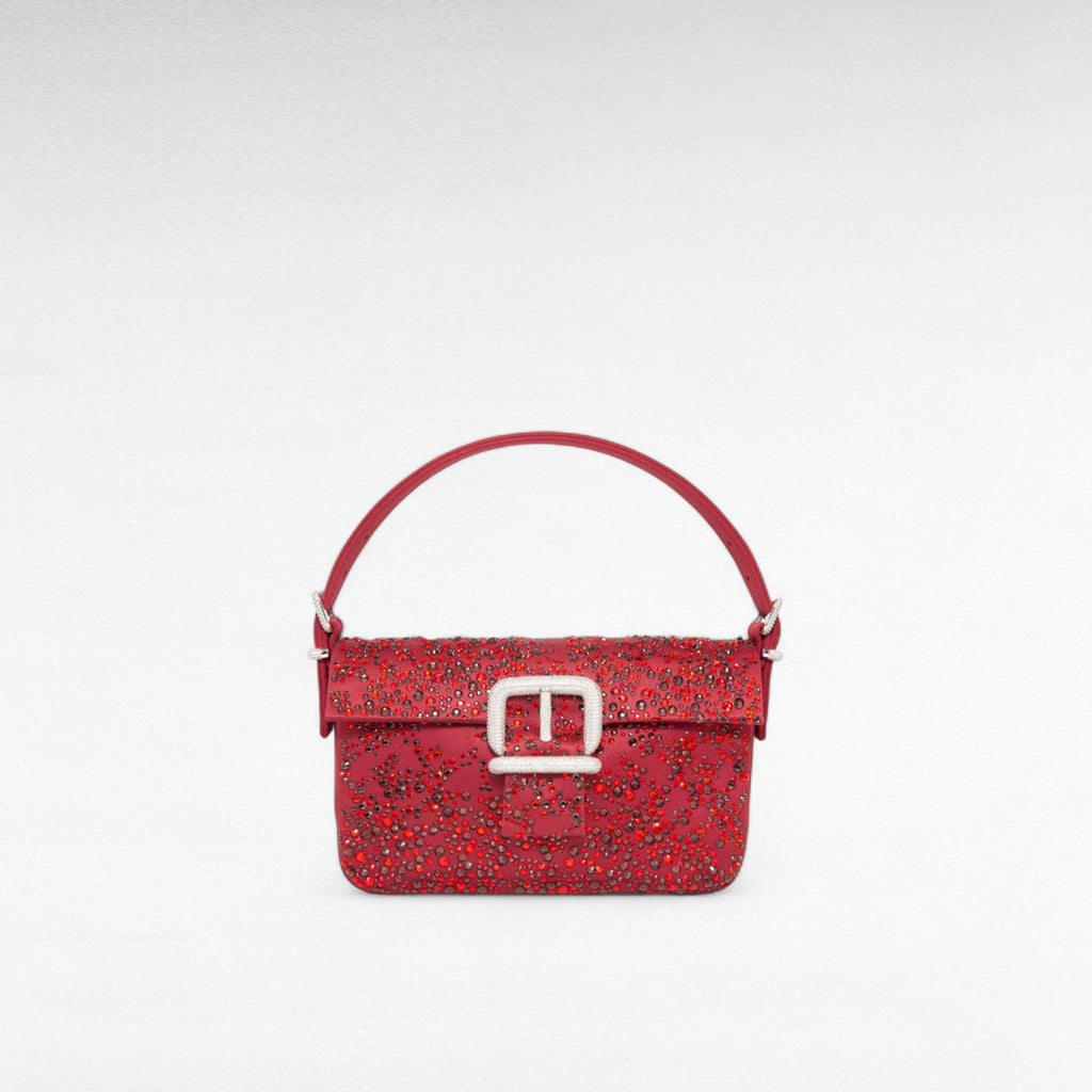 Small red nude handbag with crystals mining