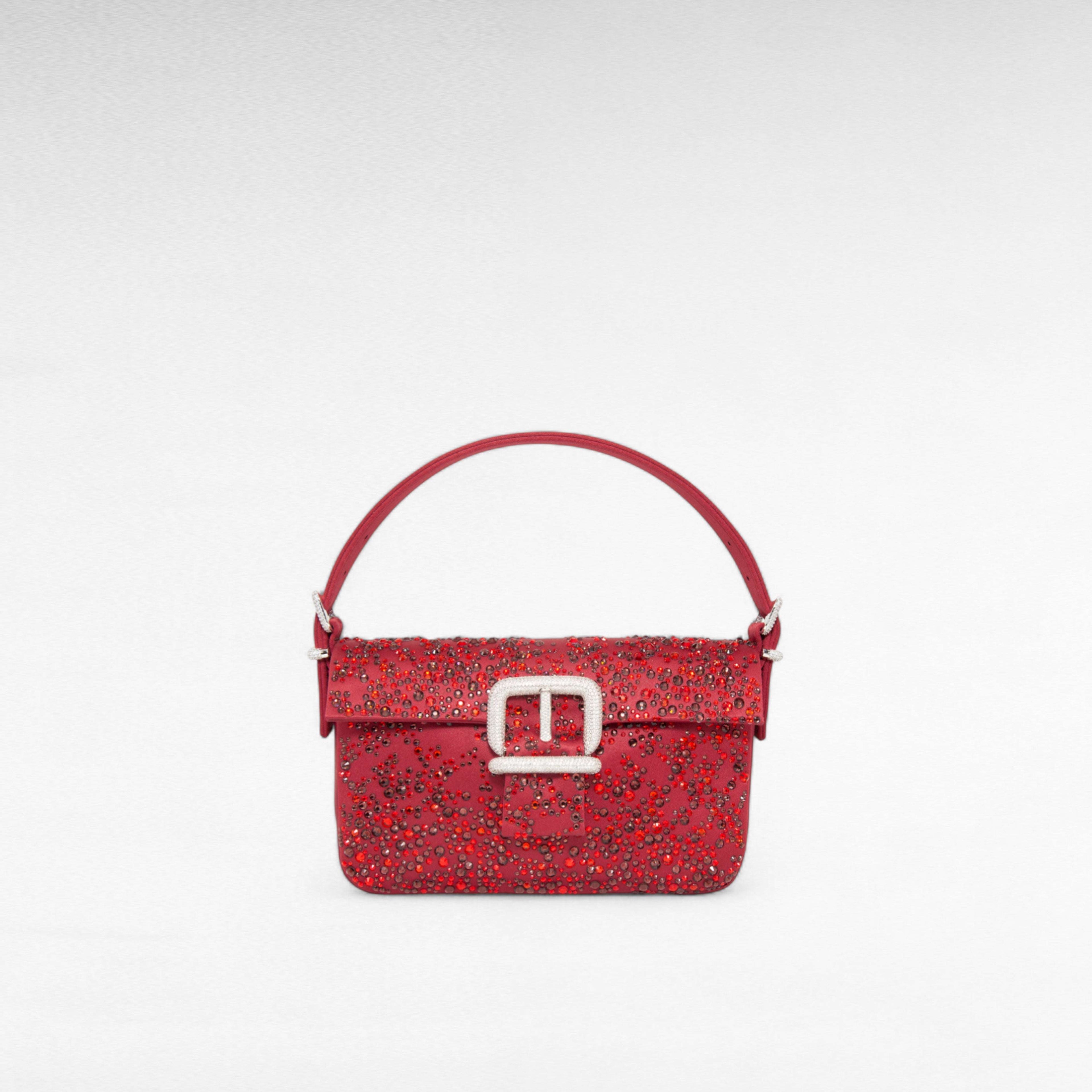 Small red nude handbag with crystals mining