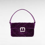 Purple quilted velvet small handbag with crystal buckle