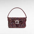 Burgundy velvet evening handbag with arabesque crystal design