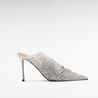 silver grey crystal pointed mule shoe heels