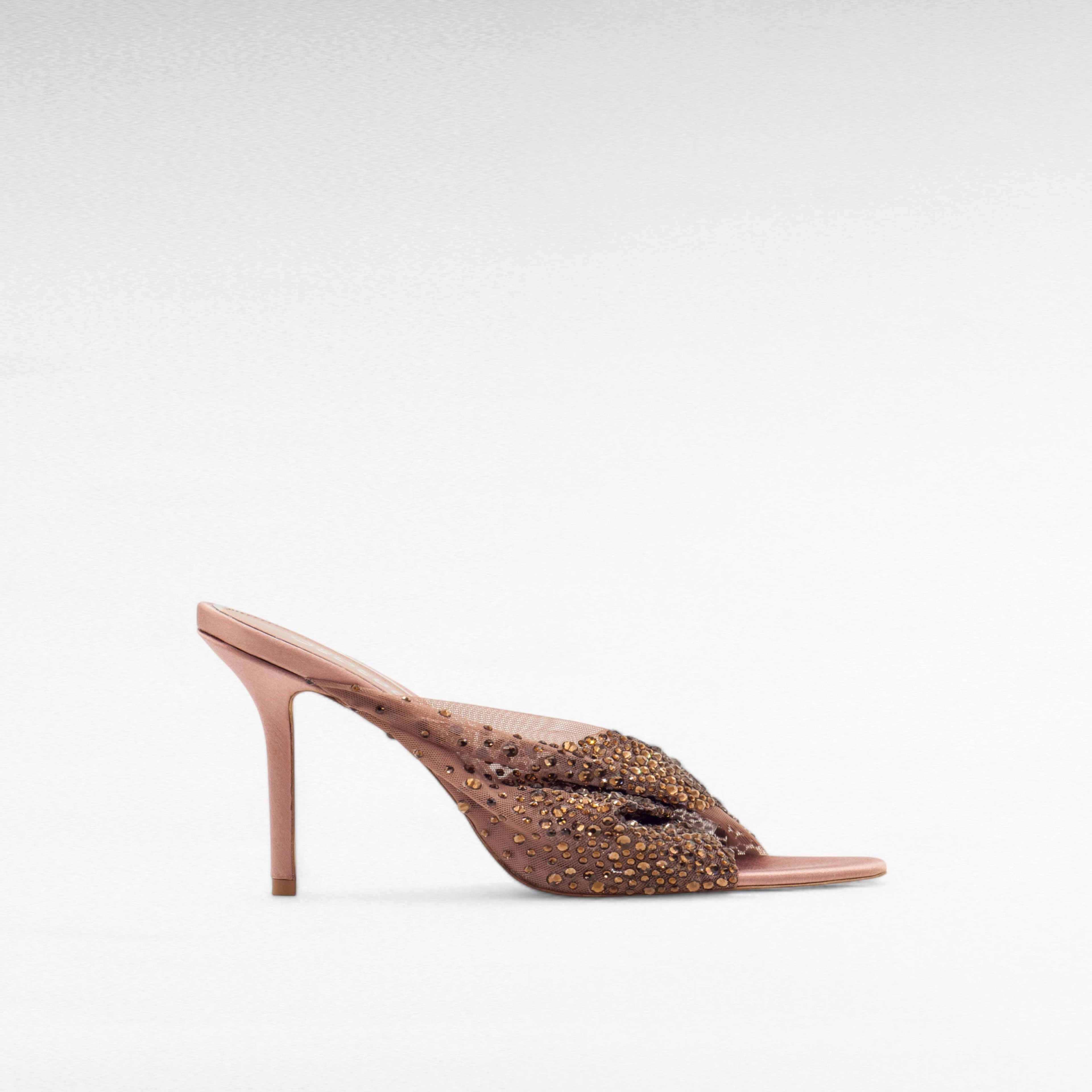 Crystal mule shoe brown crystals slip-on heels