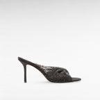 Black crystal mule evening shoe mid heels