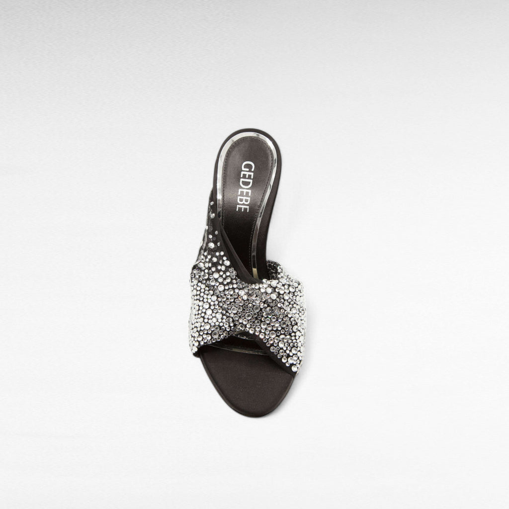 Black mule shoe with crystals