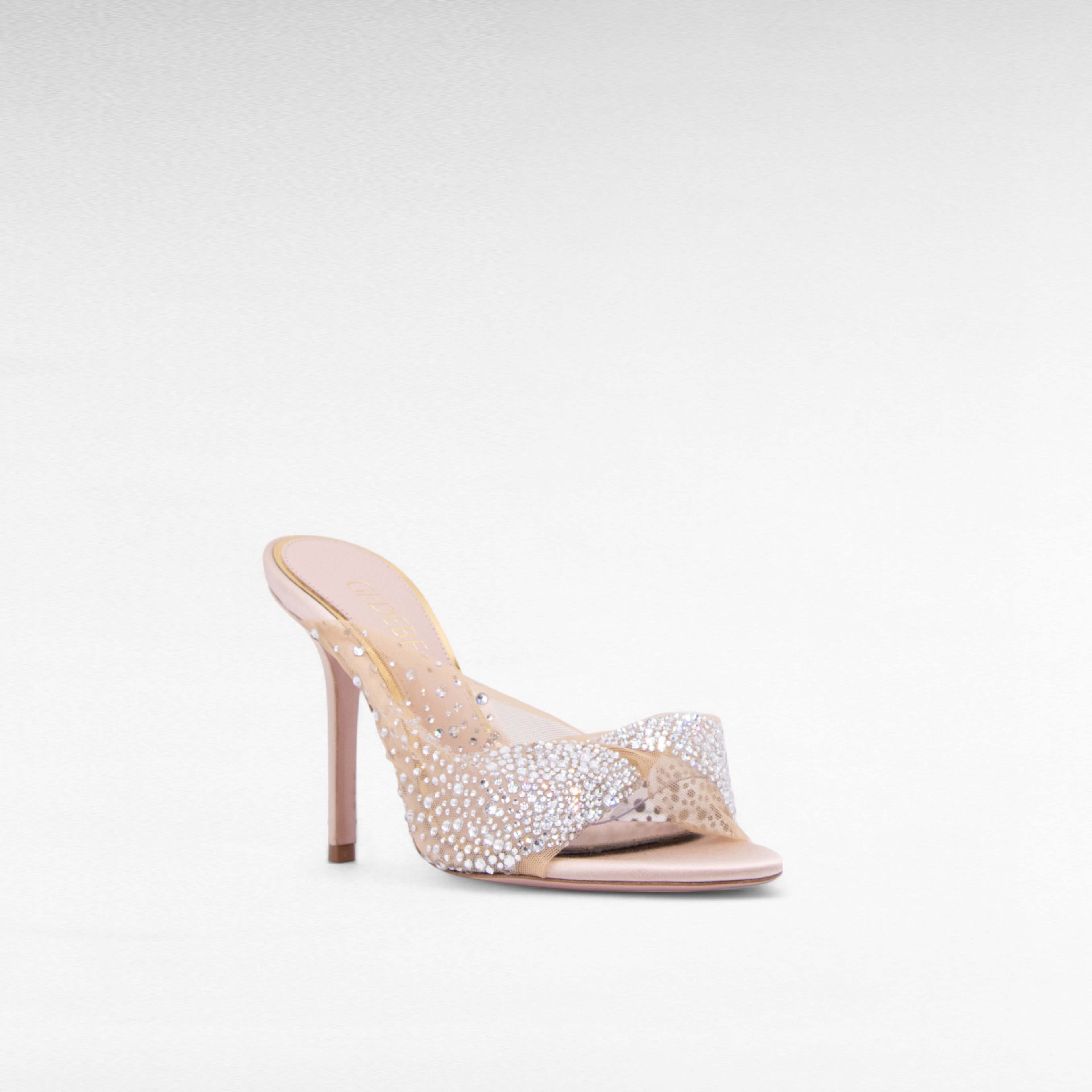 Nude beige crystal mule evening shoe HEEL