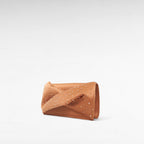 Brown hand-held clutch bag with crystal and front bow