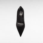 black velvet court shoe pump with sculptural heel