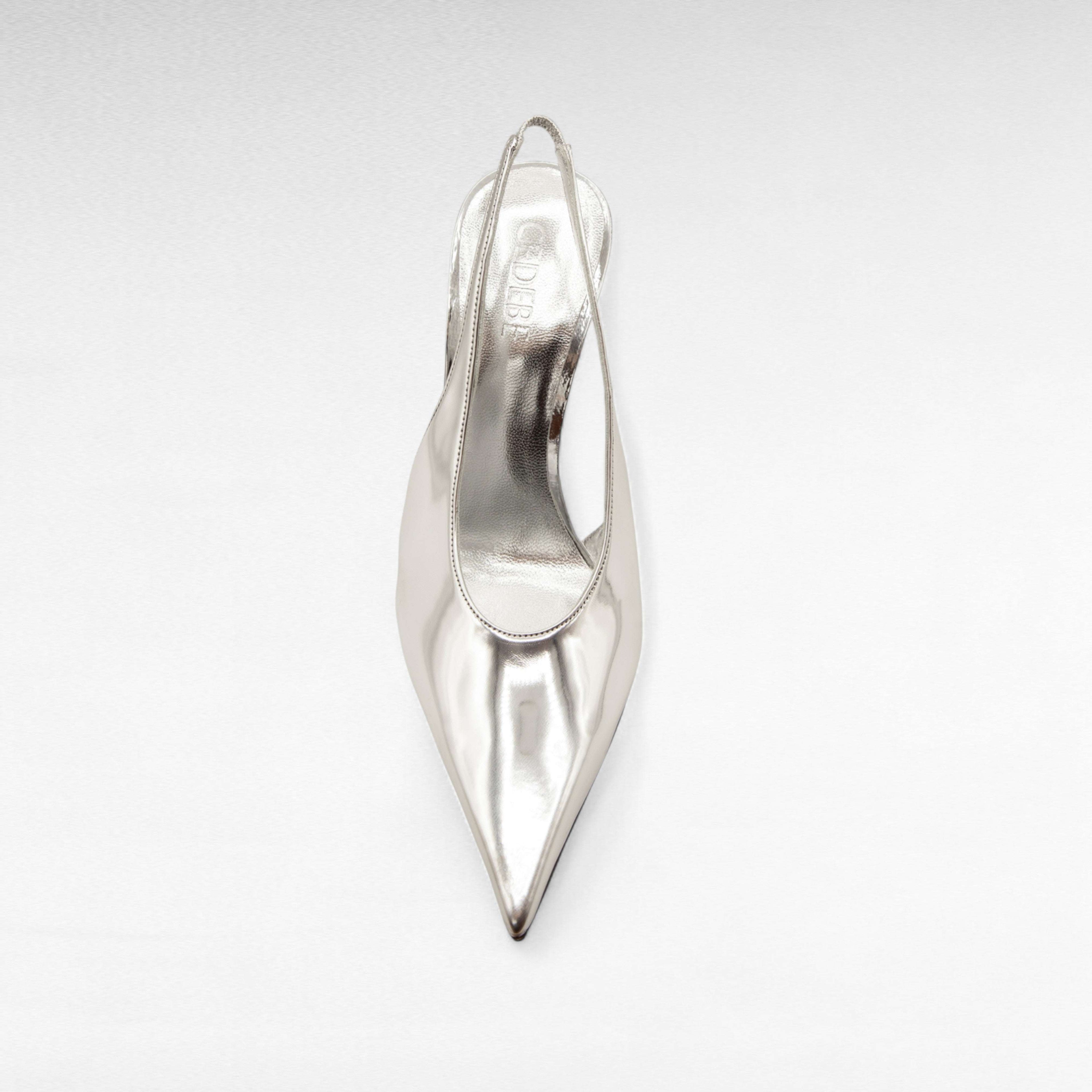 Silver mirror heeled pointed shoe