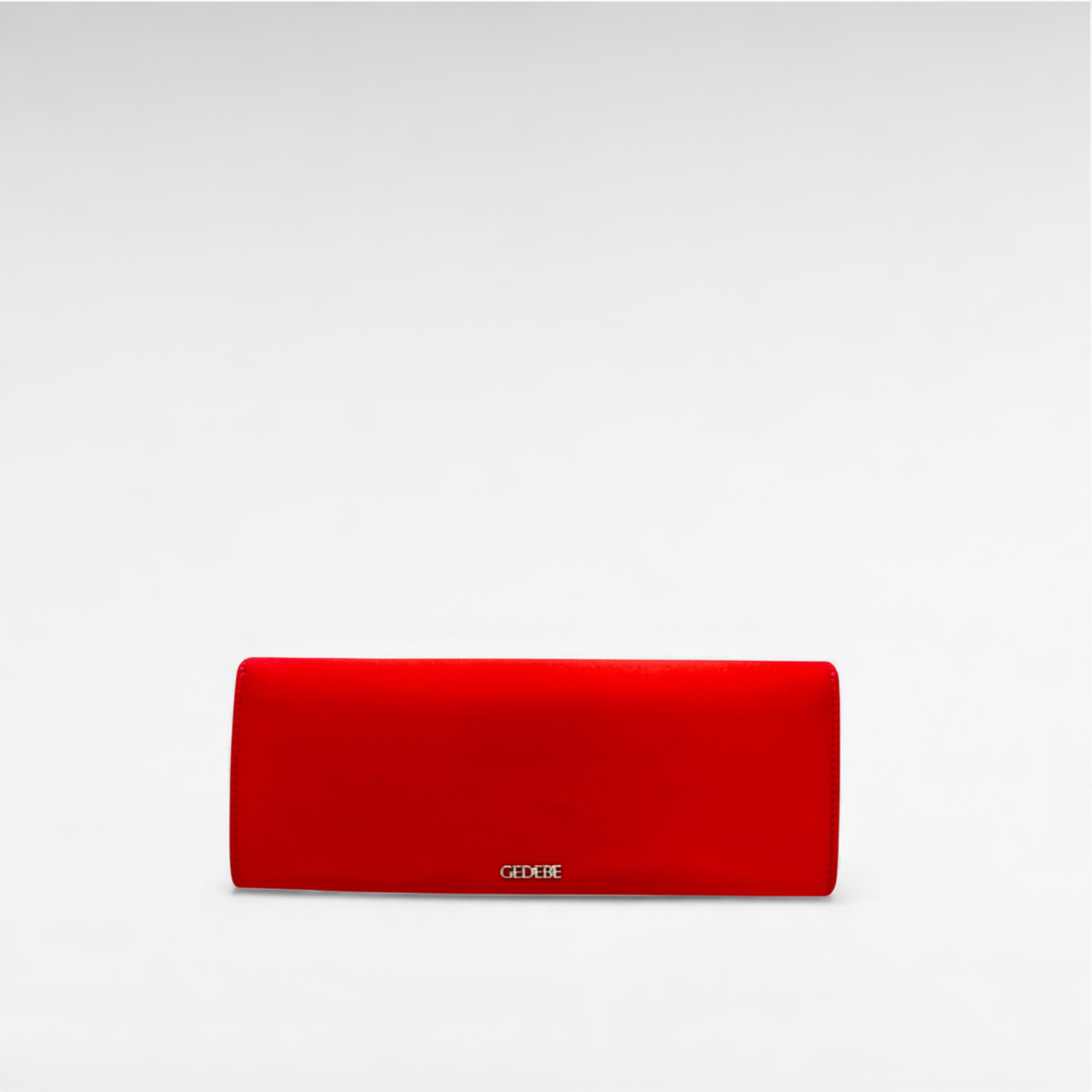 Red satin clutch with flower back